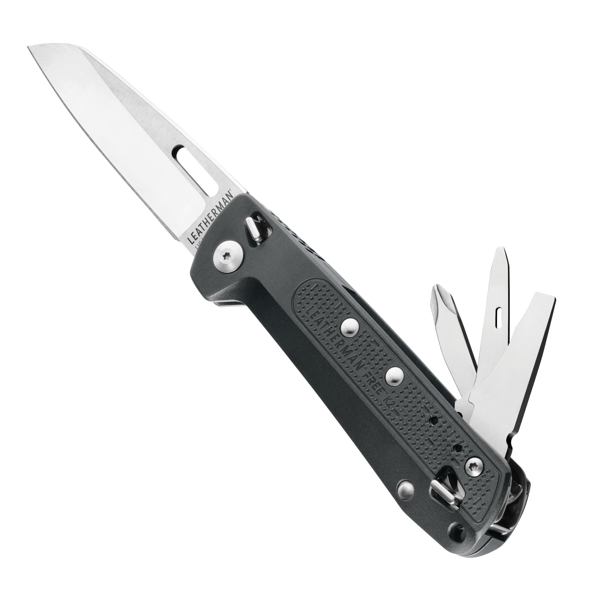 LEATHERMAN FREE K2 EDC Knife & Multitool - Magnetic Locking, Aluminum Handles, Pocket Clip | USA-Made Gray Folding Knife for Camping, Hiking & Everyday Carry (K2)