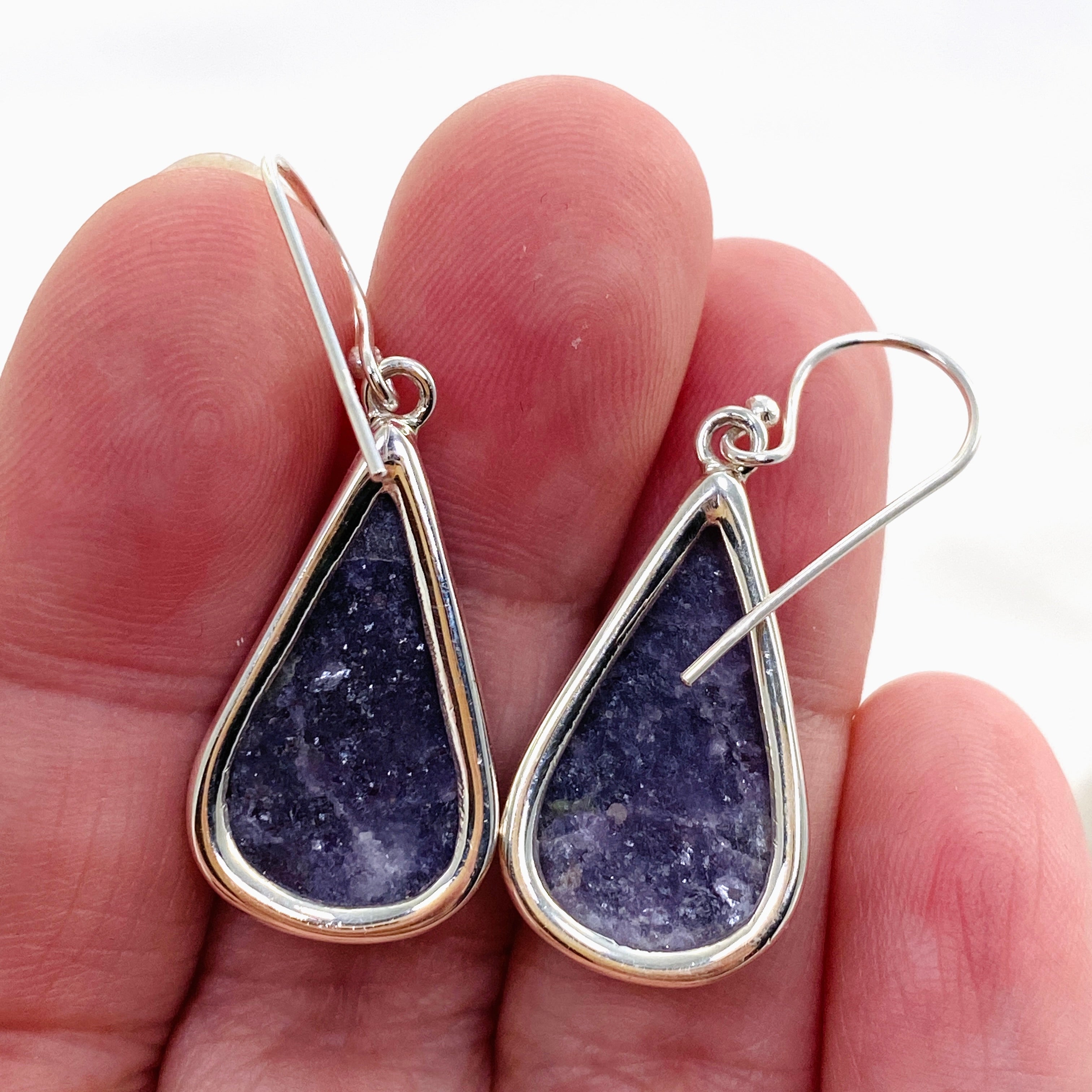 Natural Lepidolite Teardrop Cabochon Earrings KEGJ1523 – Healing Crystal Jewelry for Stress Relief & Positive Energy – Perfect for Meditation, Yoga & Spiritual Healing