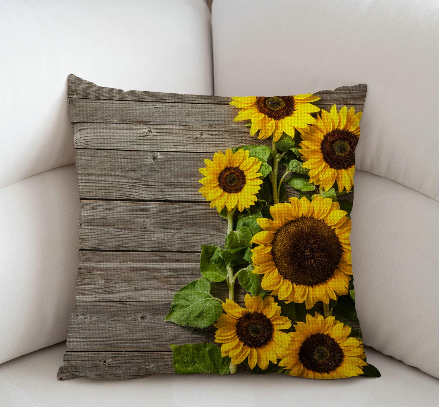 Swono Sunflower Burlap Throw Pillow Cover 18x18 Inch - Decorative Square Cushion Case for Couch, Sofa & Home Decor - Perfect for Living Room, Bedroom & Farmhouse Style