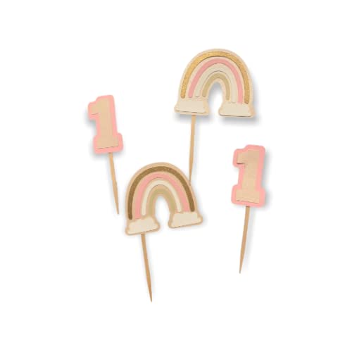 Boho Rainbow Cupcake Toppers - Colorful Party Decorations for Birthday, Baby Shower & Wedding Cakes - 24pcs Set