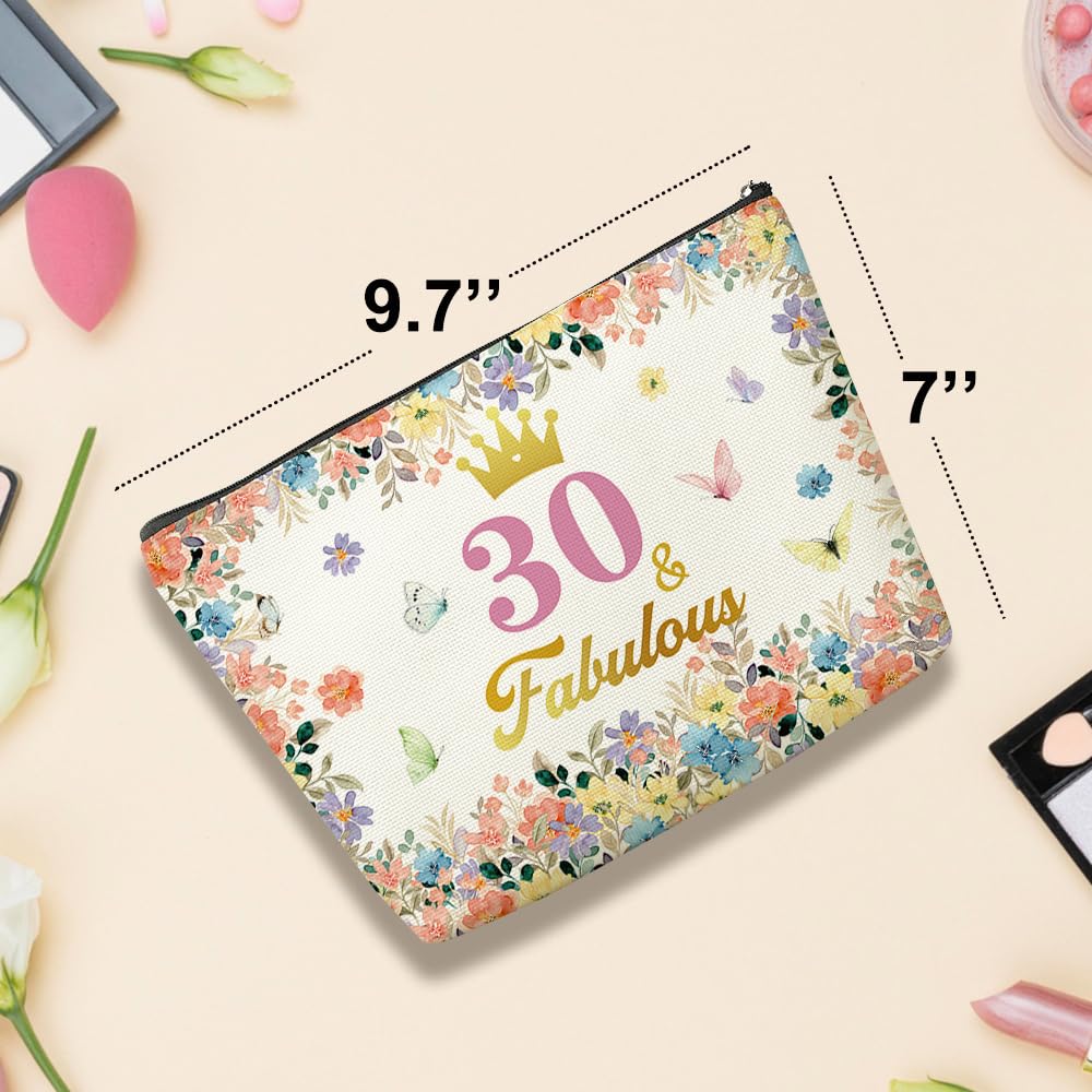 VICBOU 30th Birthday Gifts for Women - Inspirational Floral Makeup Bag for Her, Mom, Wife, Friends | Perfect for Mother's Day, Christmas & 30th Birthday Celebrations | Cosmetic Bag for Daily Use, Travel & Gift Giving