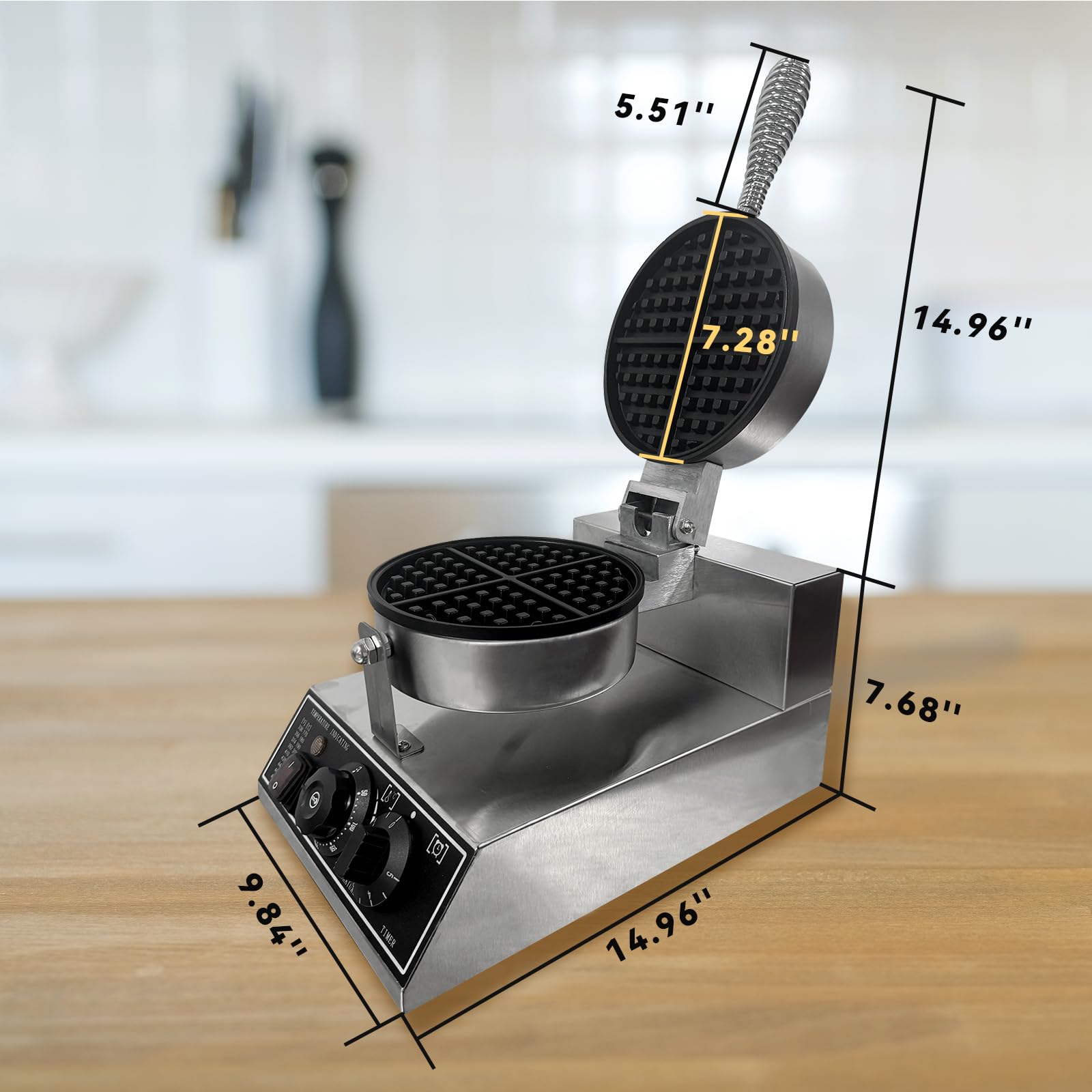 Commercial Waffle Maker Machine 1200W - 110V Stainless Steel Nonstick Waffle Iron for Home, Restaurant & Cafe - Perfect for Breakfast, Brunch & Dessert Making