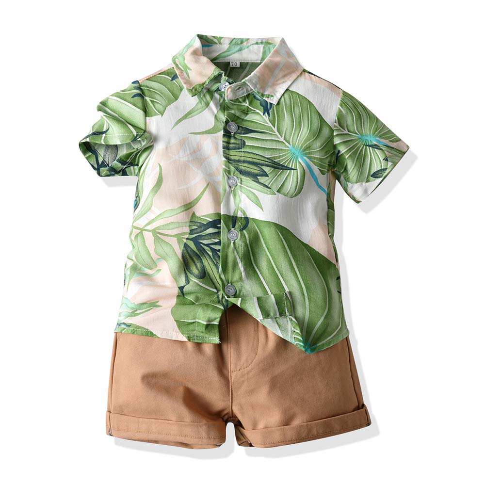 Baby Boys Hawaiian Outfit Clothes - Cute Infant Toddler Aloha Floral Short Sleeve Shirt and Shorts Set for Summer Beach Vacation, Luau Party & Photo Shoots