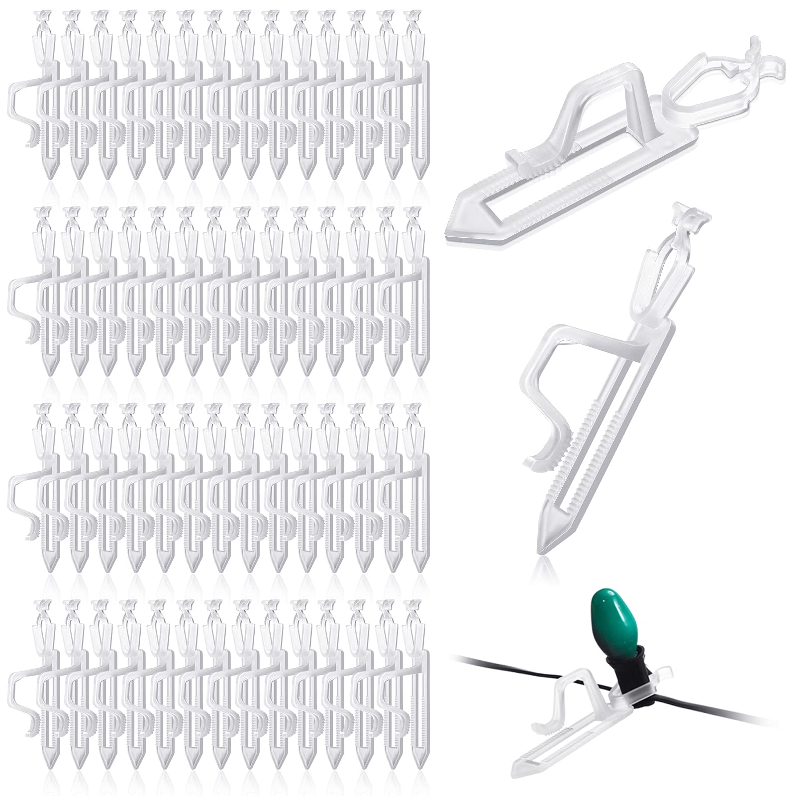 Maitys 100-Piece White Plastic Outdoor Christmas Light Clips - Gutter Hooks for C7, C9 & LED Rope Lights - Durable Roof Shingle & Icicle Light Hangers - Perfect for Holiday Decorations, House Trim & Festive Outdoor Lighting Displays