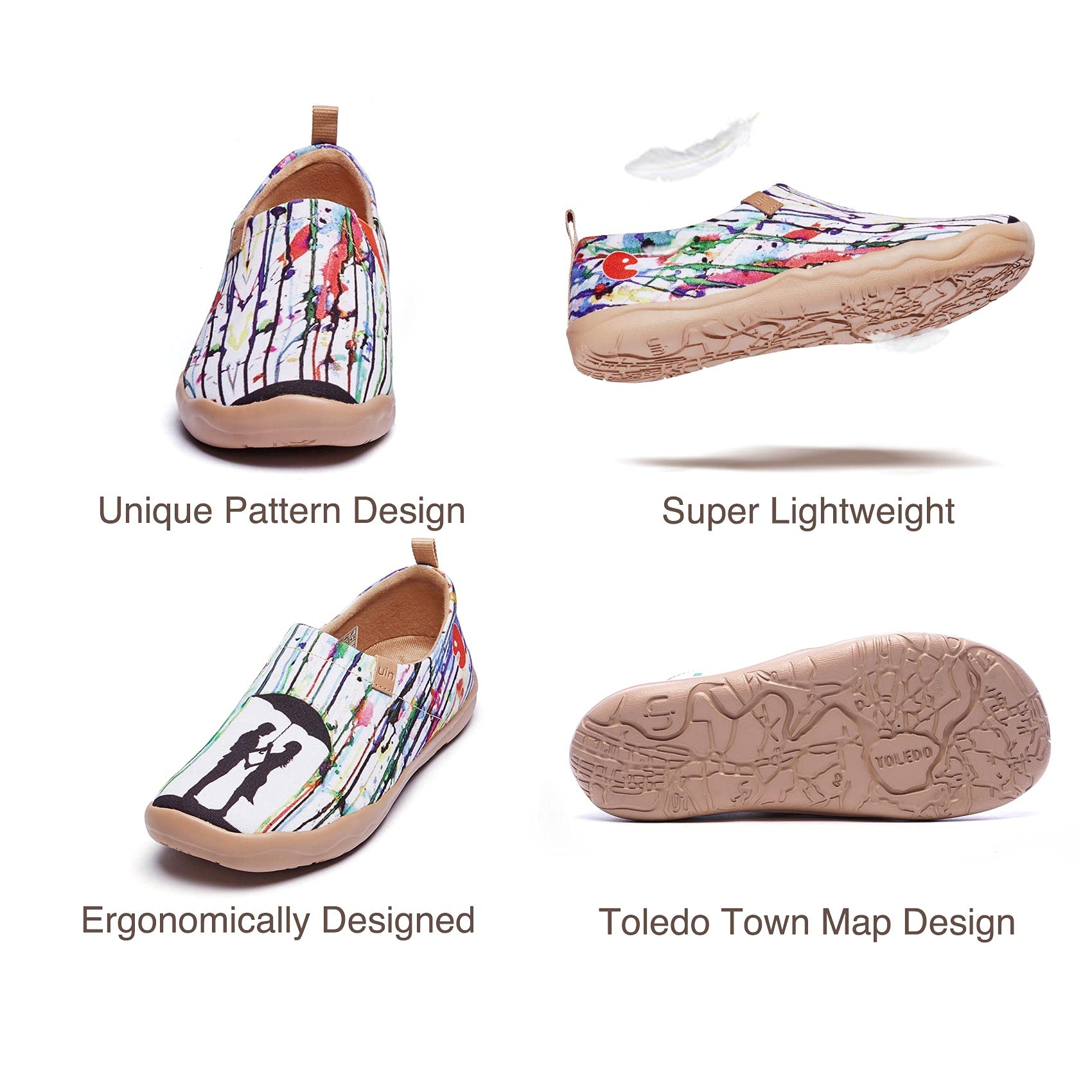 UIN Women's Slip On Sneakers - Comfortable Knit Loafers with Artistic Painting | Soft Walking Shoes for Casual Wear, Travel & Daily Errands