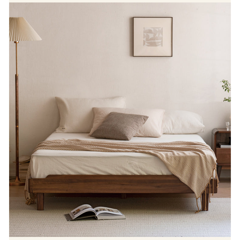 Solid Wood Platform Bed in Black Walnut & Ash - Headboard-Free Modern Bed Frame for Bedroom, Guest Room, or Dorm