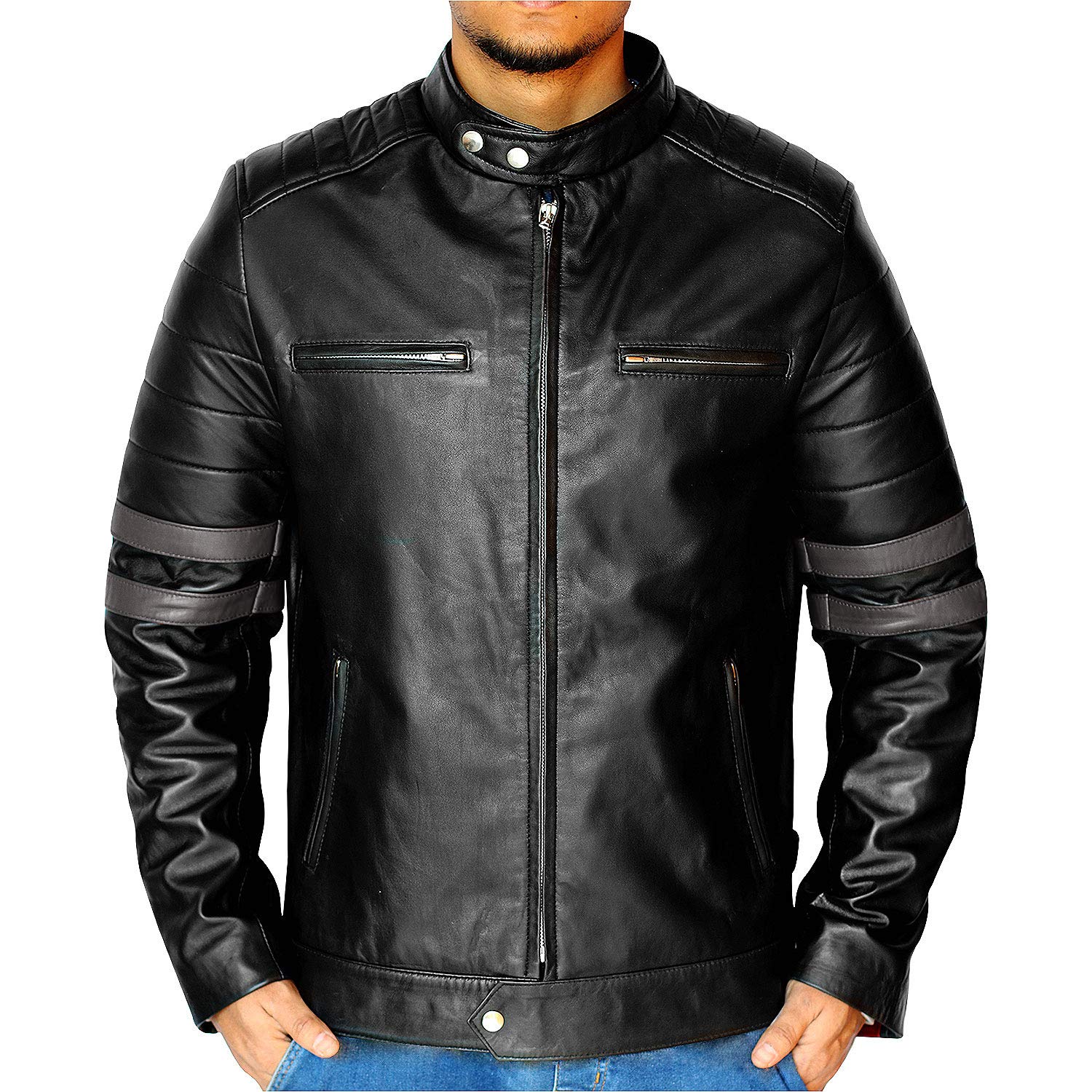 Premium Lambskin Leather Jacket for Men - Genuine Black Biker Jacket with Classic Style | Perfect for Motorcycle Riding, Casual Outings & Fashion Statements
