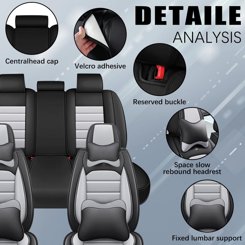 Premium Nappa Leather Seat Covers for Volkswagen VW Taos 2022-2024 - Waterproof Soft Car Seat Protectors with Airbag Compatibility (5-Piece Set, Black & Gray) | Perfect for Daily Commuting, Road Trips and Interior Protection