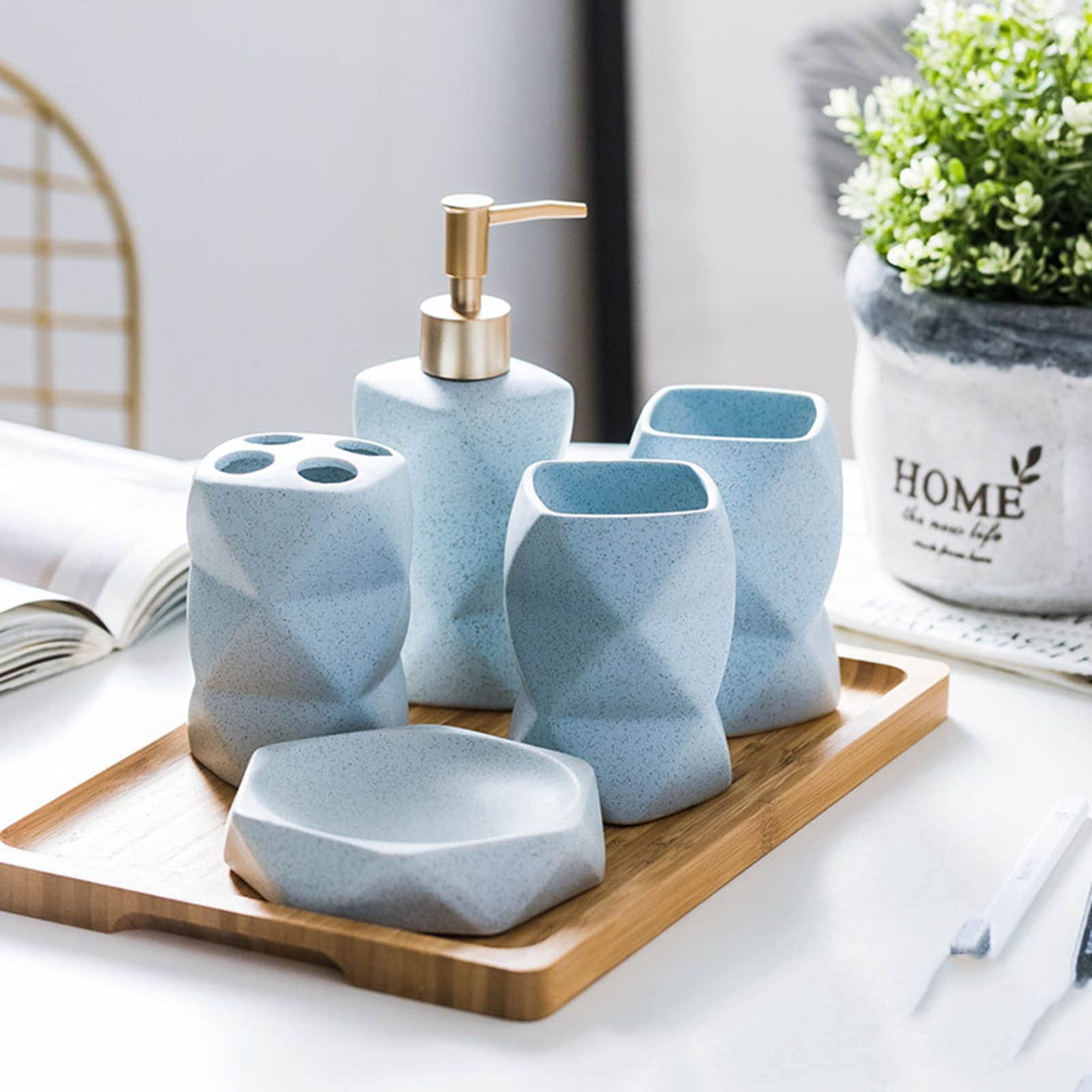 Premium Ceramic Bathroom Accessory Set - 4, 5, or 6-Piece Soap Dispenser, Toothbrush Holder, Soap Dish, Tooth Mug & Tray in Elegant Pink - Perfect for Modern Bathrooms, Guest Suites & Spa-Style Decor
