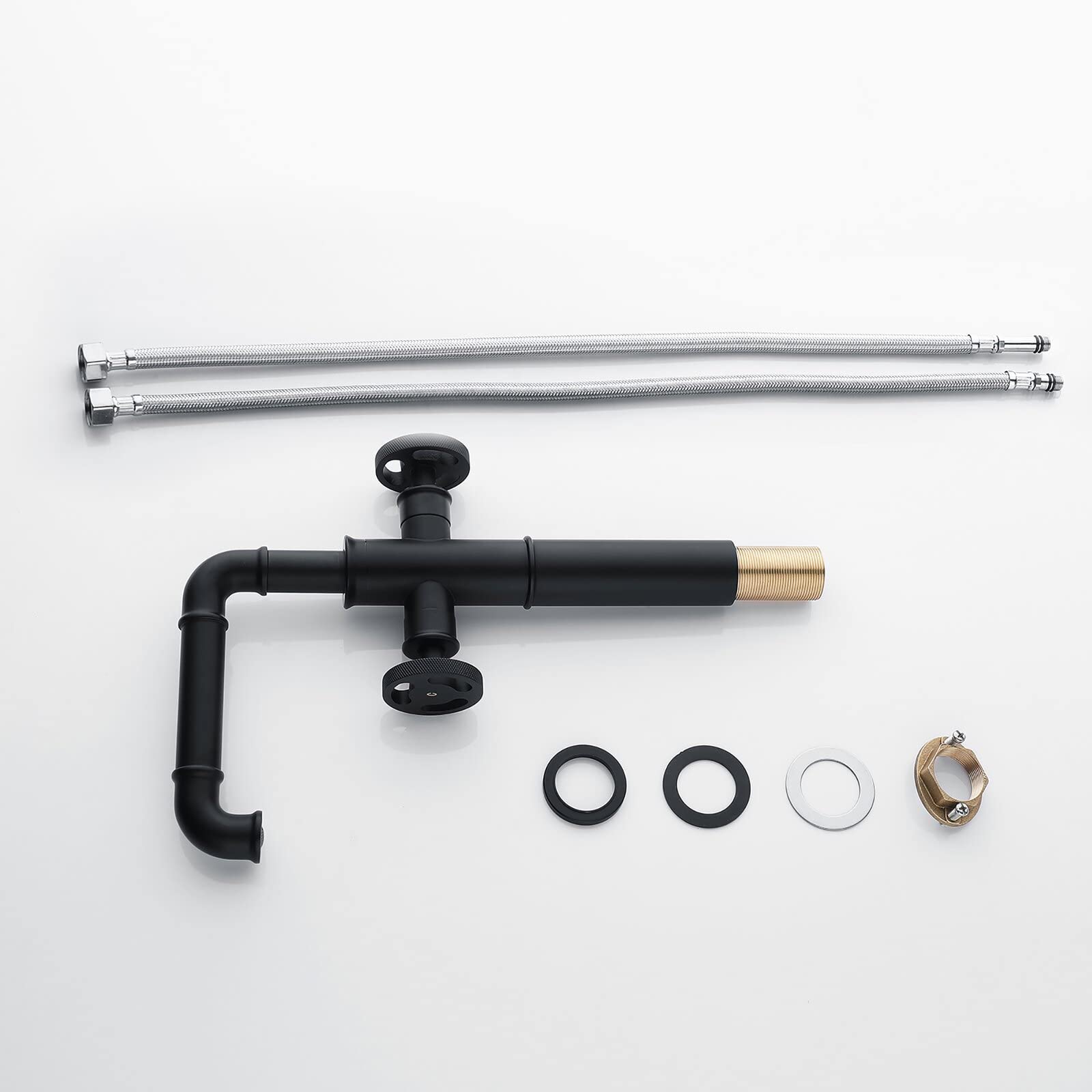 Industrial Style Matte Black Bathroom Faucet - Solid Brass 2-Handle Vessel Sink Faucet with Mixer Tap | Perfect for Modern Farmhouse, Loft & Industrial Bathroom Designs