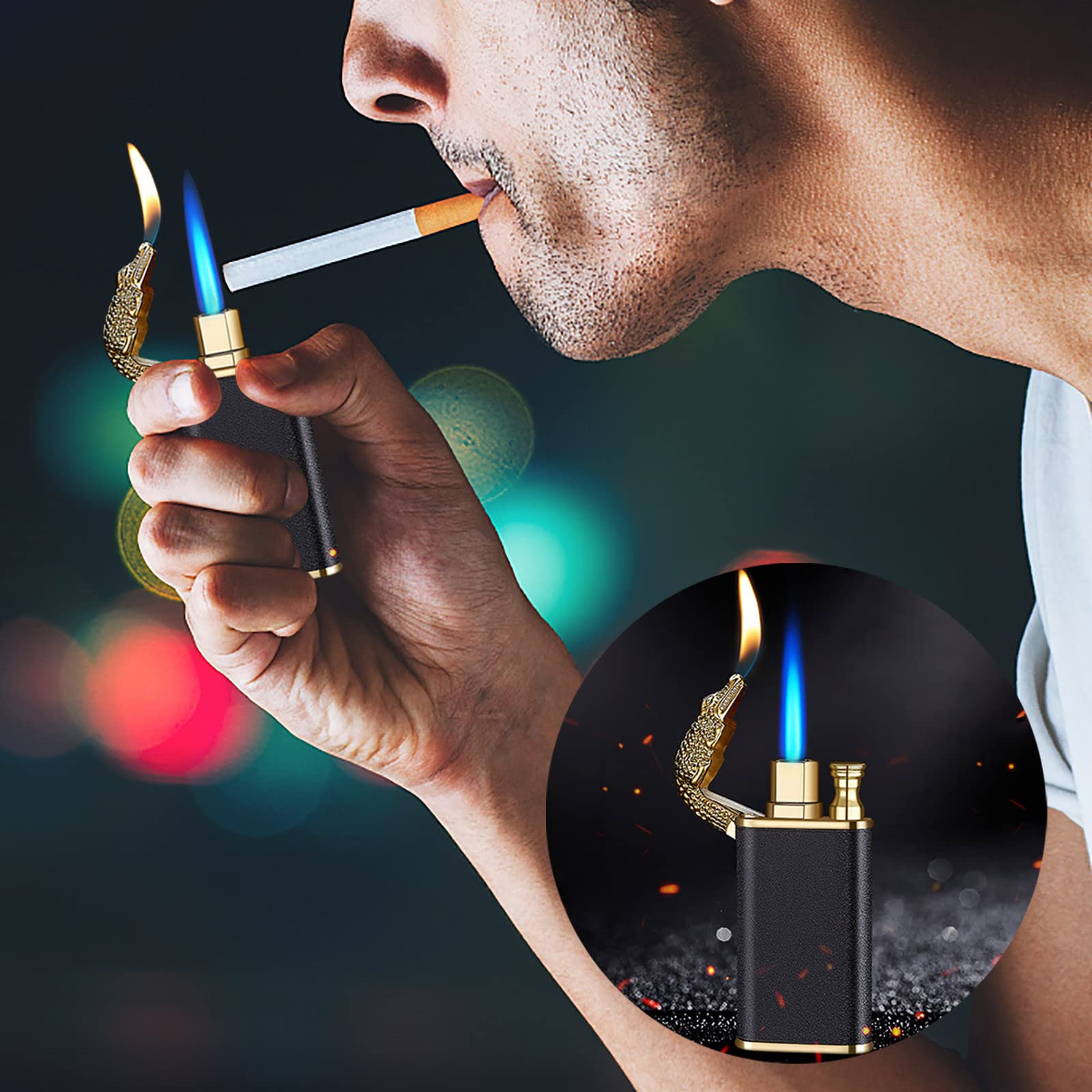 Windproof Twin Fire Dragon Lighter (No Gas) - Cool Refillable Straight Lighter for Moxibustion, Candles, Fireplace & Camping | Perfect Gift for Men, Dad & Husband | Outdoor, Travel & Survival Essential