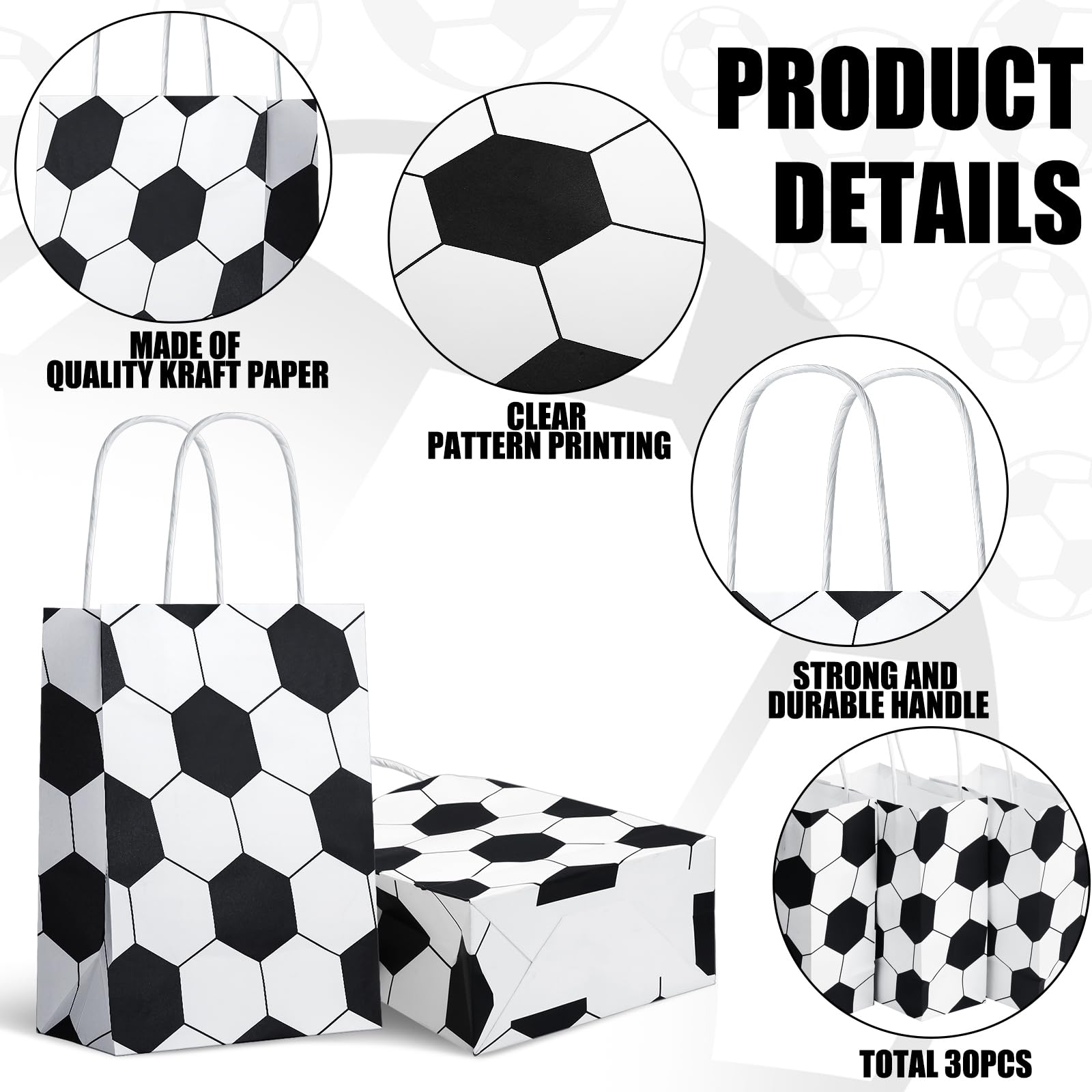 30 Pcs Soccer Party Favor Bags with Handles - Sports Themed Printed Goodie Bags for Team Birthday, Candy Gifts & Party Supplies | Perfect for Soccer Team Celebrations, Birthday Parties & Sports Events