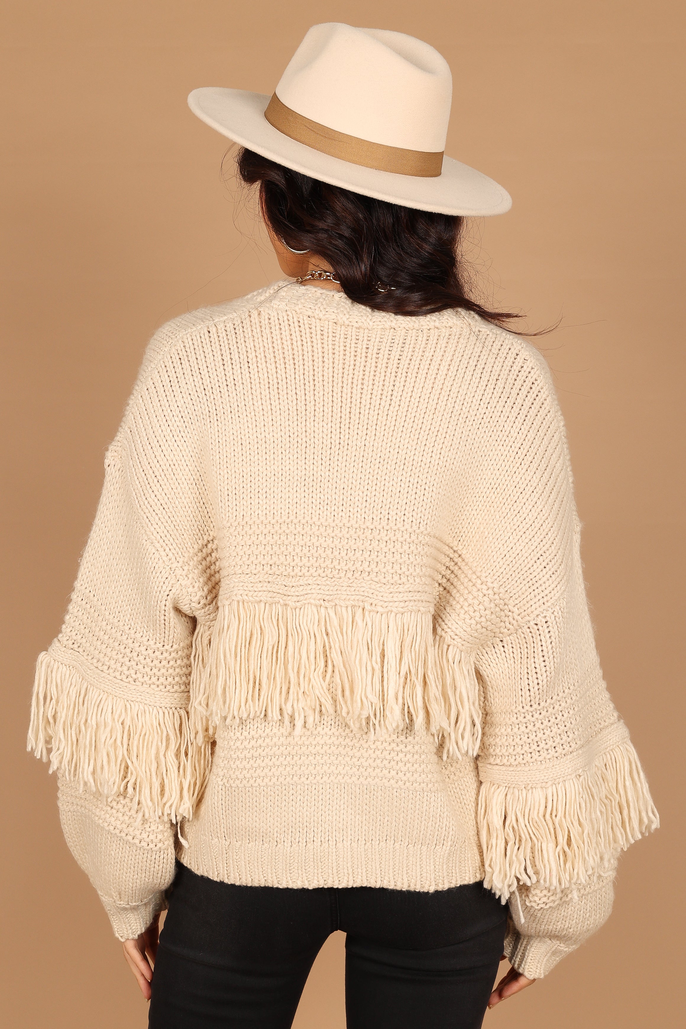 Cheryl Fringe Cardigan Sweater Ivory - Women's Boho Knit Open Front Long Sleeve Cover Up for Fall & Winter | Perfect for Casual Outfits, Layering, and Cozy Evenings