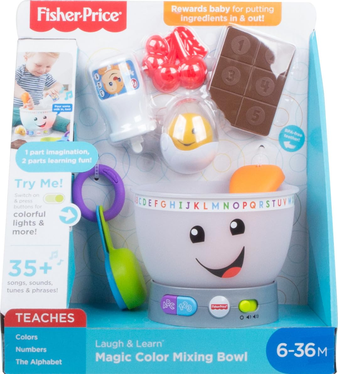Fisher-Price Laugh & Learn Magic Color Mixing Bowl - Interactive Baby Learning Toy with Pretend Food, Music & Lights - Educational Gift for Infants 6+ Months - Perfect for Sensory Play & Early Development