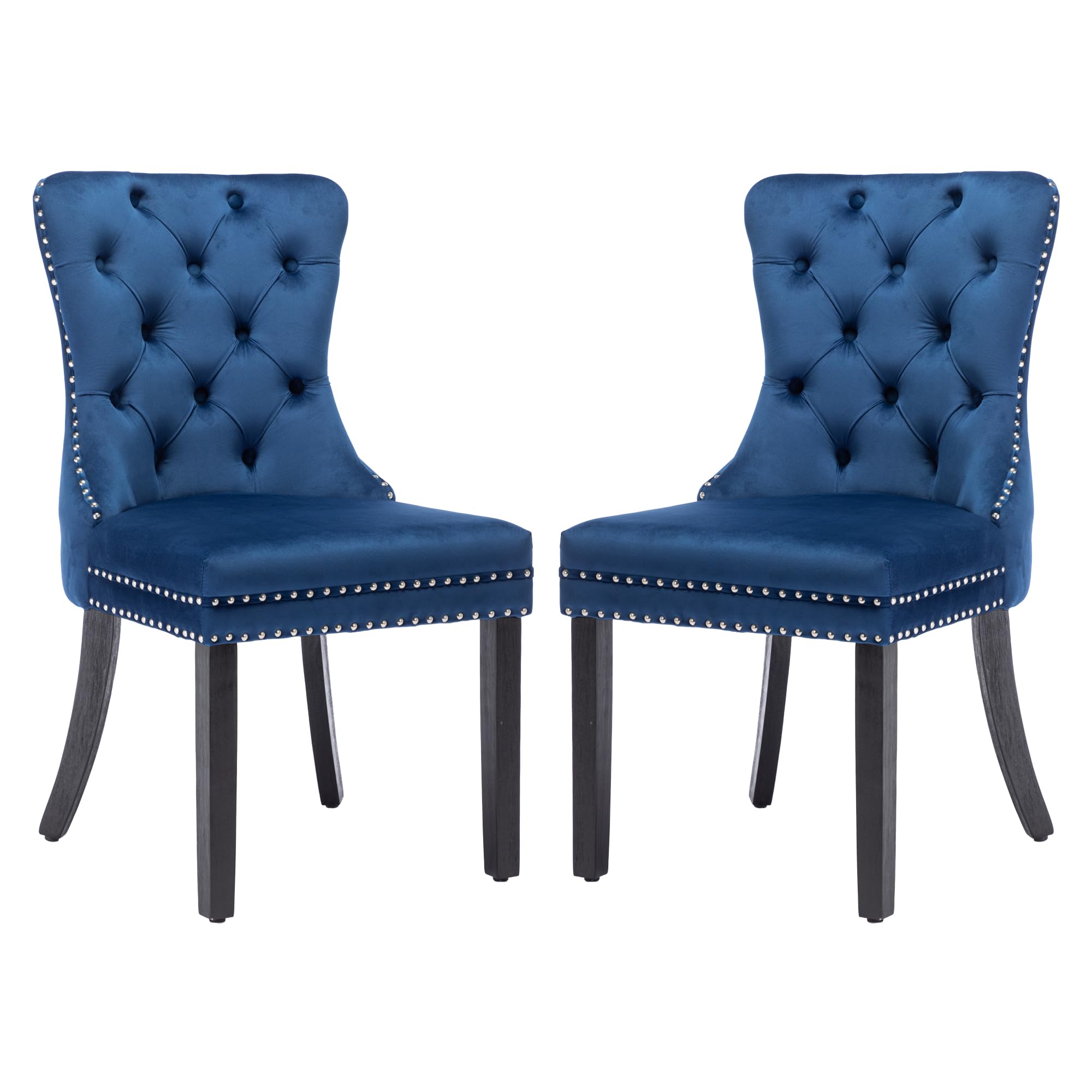 KCC Velvet Dining Chairs Set of 2 - Upholstered High-End Tufted Chairs with Nailhead Trim & Solid Wood Legs, Modern Nikki Collection in Blue | Perfect for Kitchen, Dining Room & Home Decor