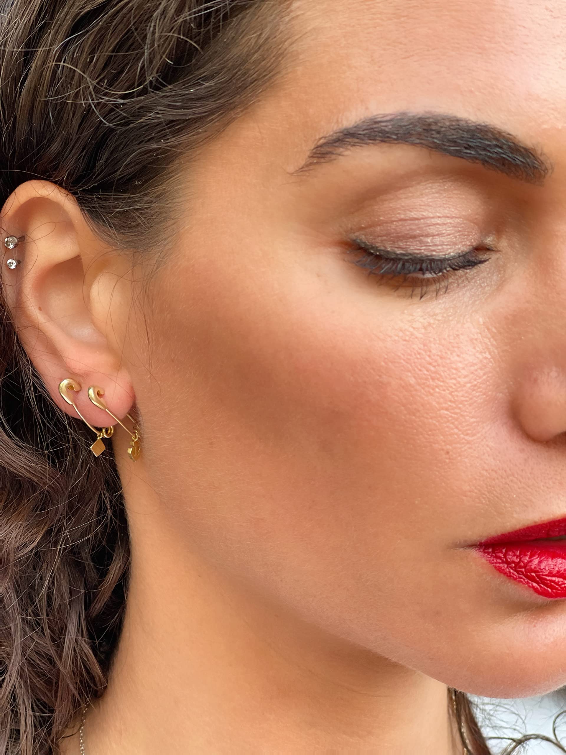 Monte Christo Safety Pin Charm Earring - Gold & Silver Single Earring for Women | Hoop, Safety Pin & Charm Jewelry Gift | Handmade in USA | Perfect for Casual Wear, Parties & Unique Fashion Statements