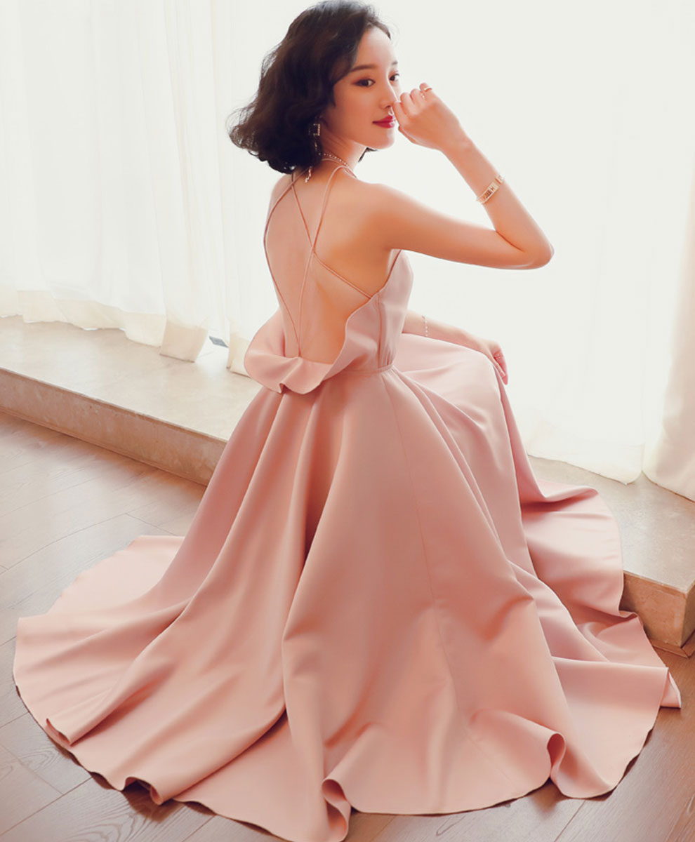 Elegant Pink Satin Backless Short Prom Dress for Homecoming, Party, and Special Occasions | Flattering Fit for Teens and Juniors