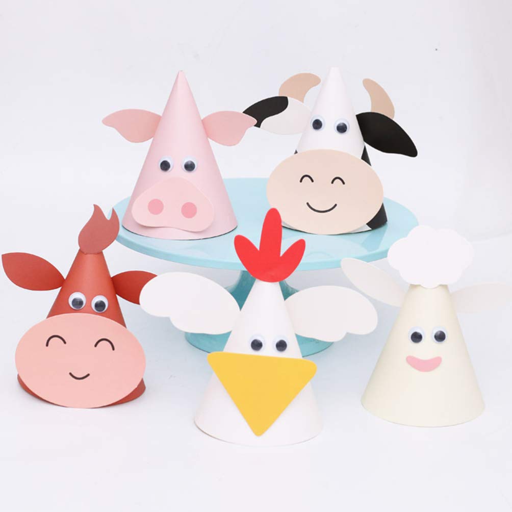 ABOOFAN 5 Pack Baby Birthday Party Hats - Cute Animal Cartoon Design Glitter Paper Hats for Kids Birthday, New Year & Shower Celebrations - Perfect for 1st Birthday, Photo Props & Themed Parties