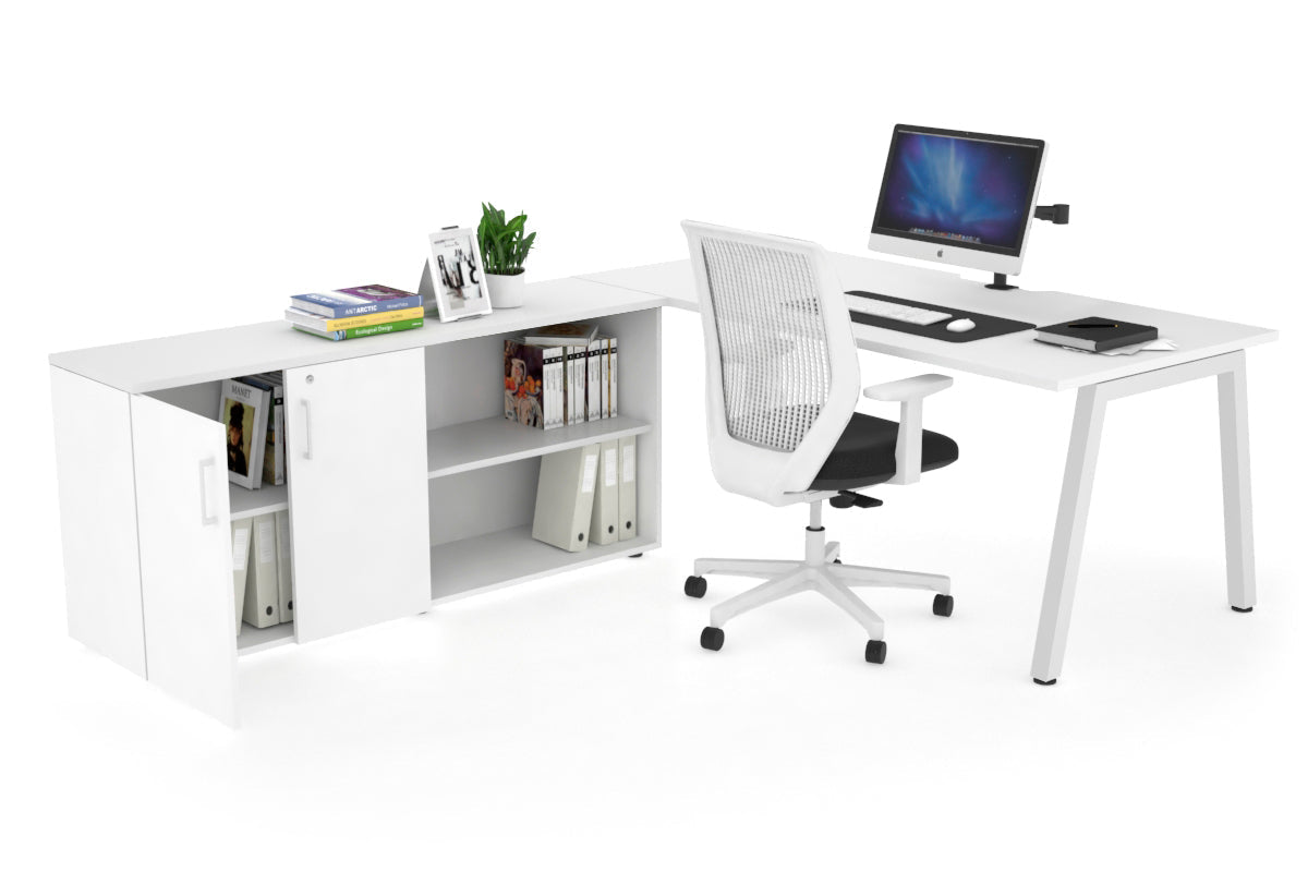 Quadro A Executive White Frame Office Chair [1800L x 800W with Cable Scallop] - Perfect for Modern Workspaces & Executive Offices
