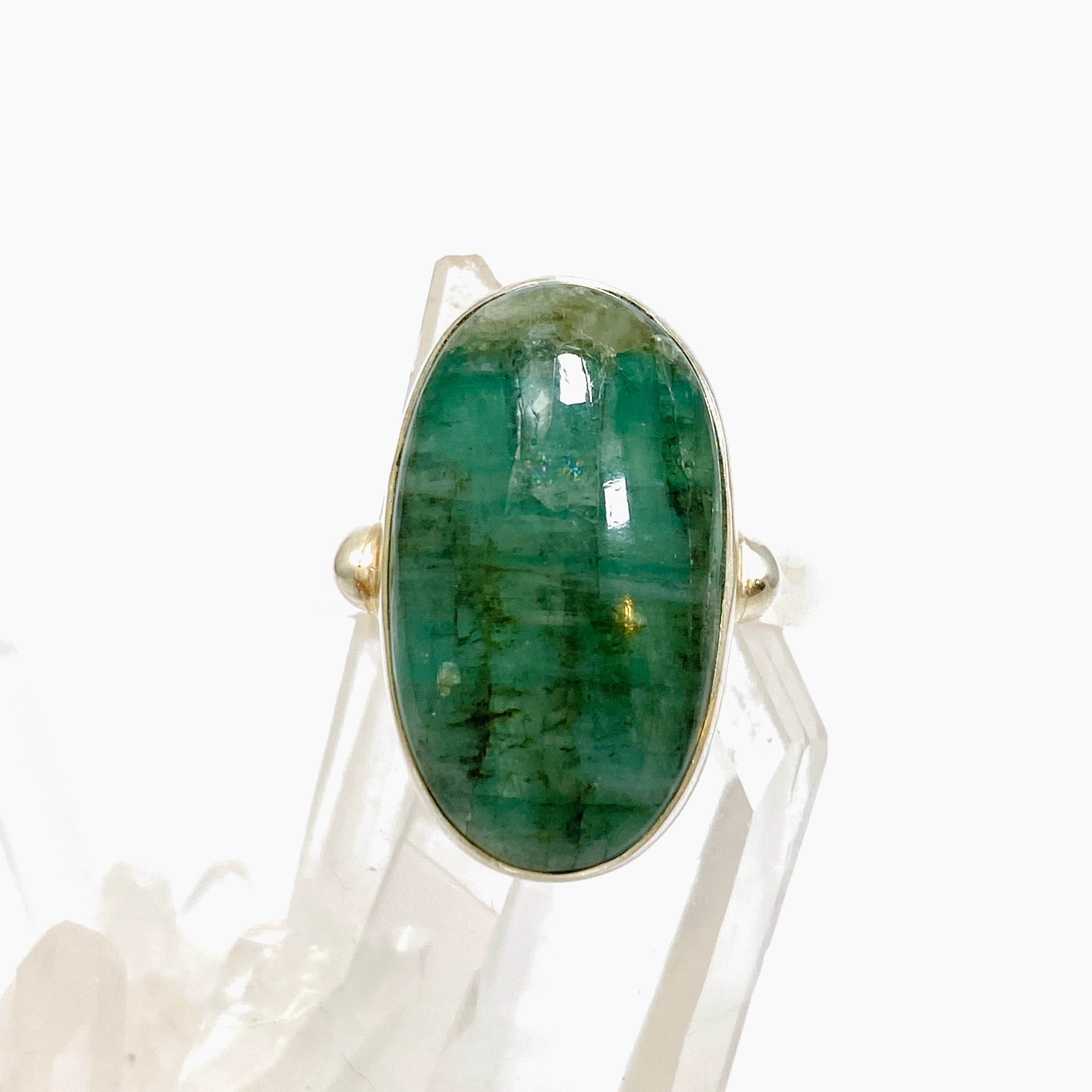 Emerald Oval Cabochon Ring - Size 10 - 925 Sterling Silver Jewelry - Perfect for Engagement, Wedding & Anniversary Gifts - KPGJ3294
