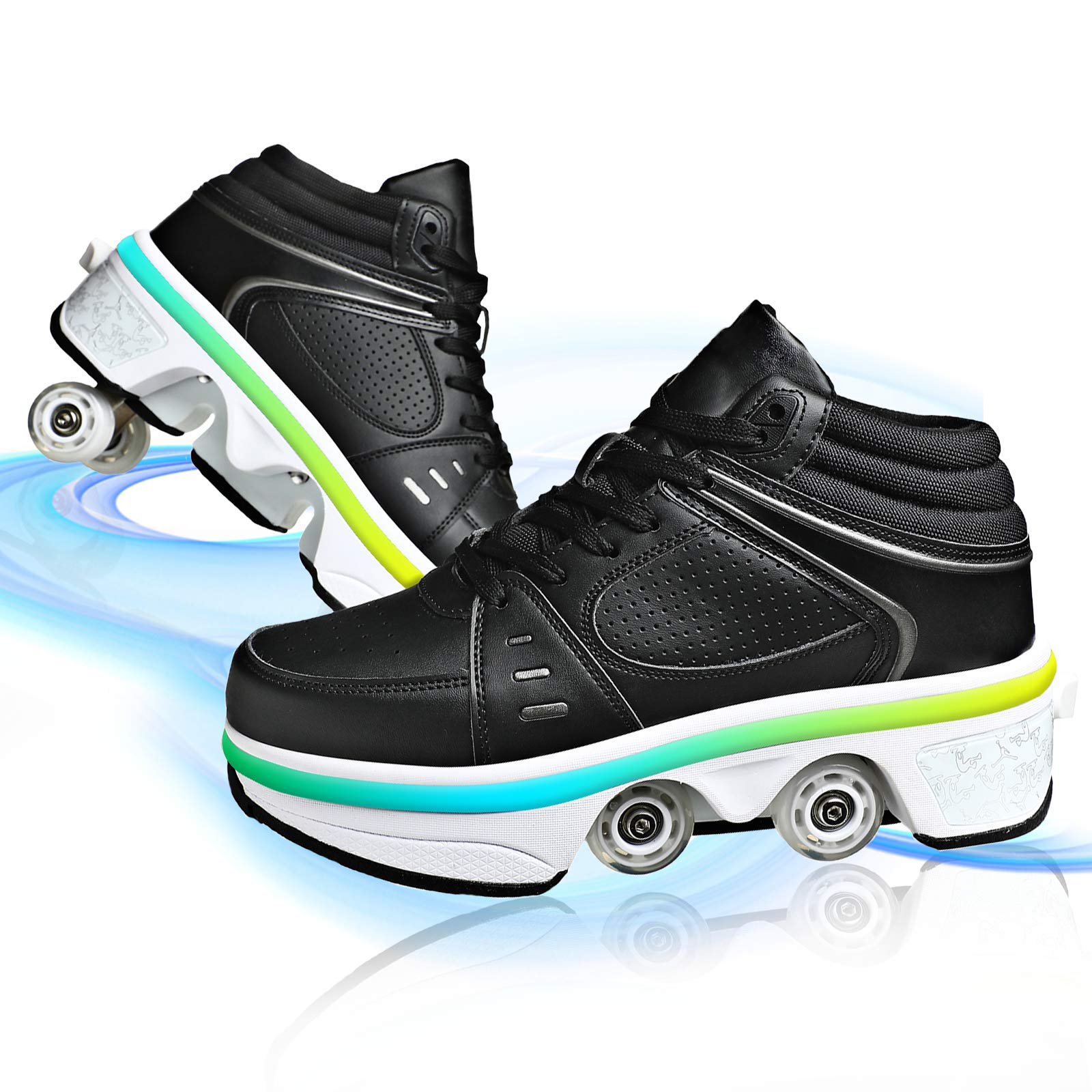 YUNWANG LED Roller Shoes for Men Women & Kids - 2 in 1 Removable Wheel Skate Shoes with Automatic Walking & Skating Function - Perfect for Commuting, Fitness & Outdoor Fun