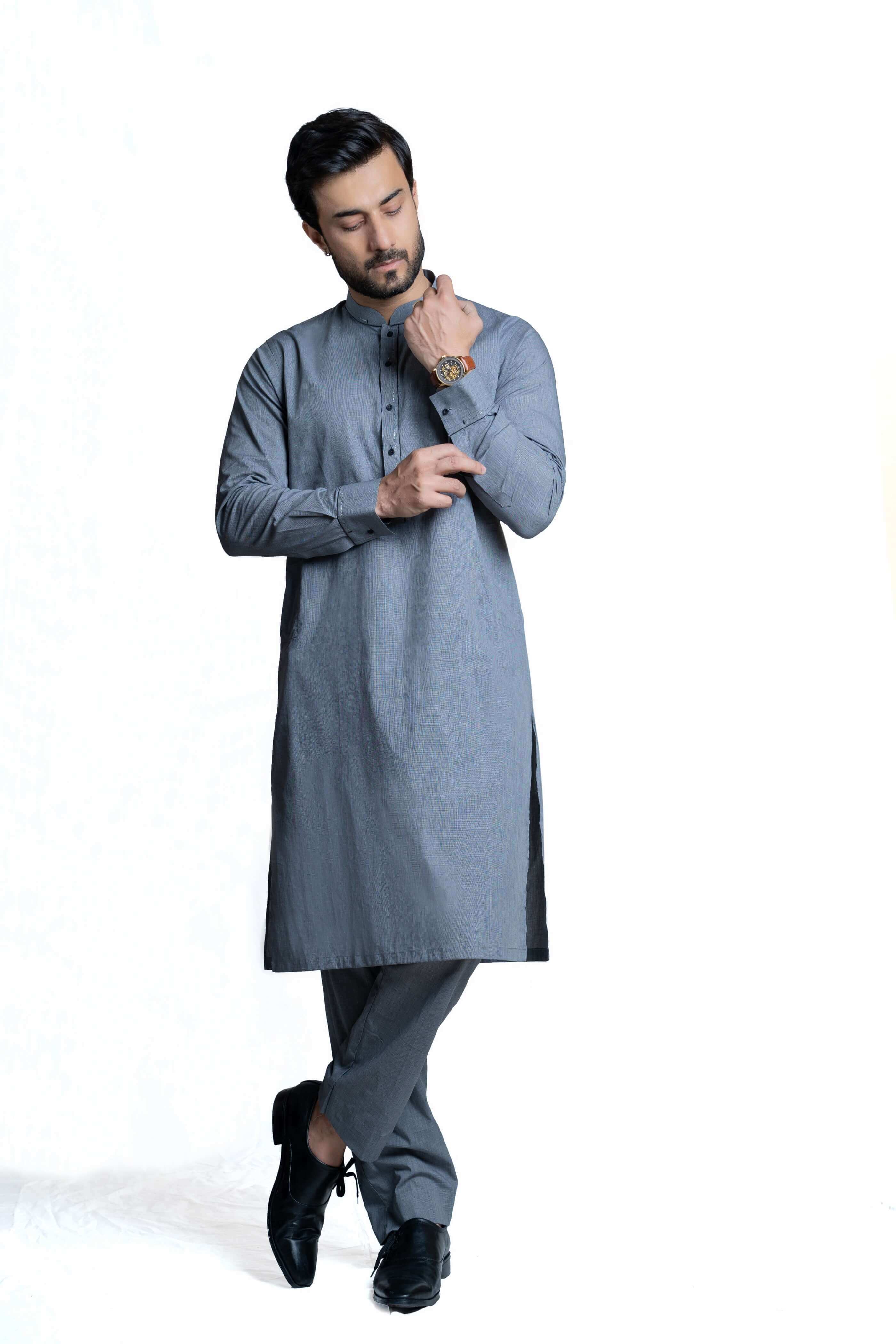 Grey Chambray Kurta Pants for Men - Classic Fit Comfortable Cotton Lounge Wear for Yoga, Meditation & Casual Outings