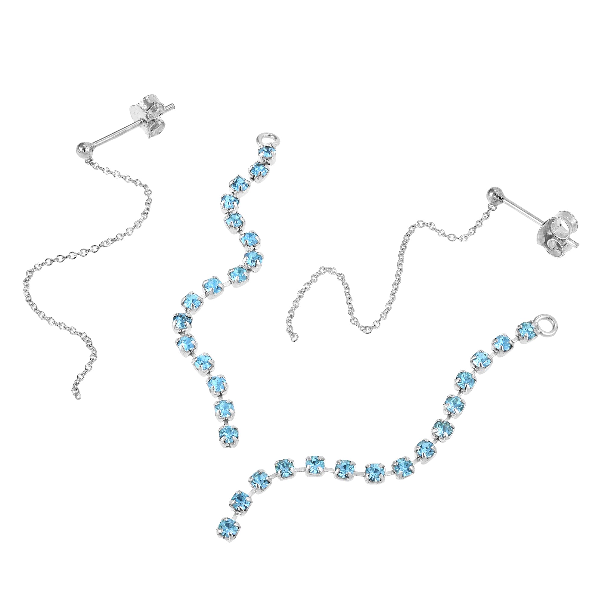 Convertible Glitzy Strand Cubic Zirconia Front Back .925 Sterling Silver Dangle Chain Earrings for Women - Elegant Party, Wedding & Evening Wear Jewelry