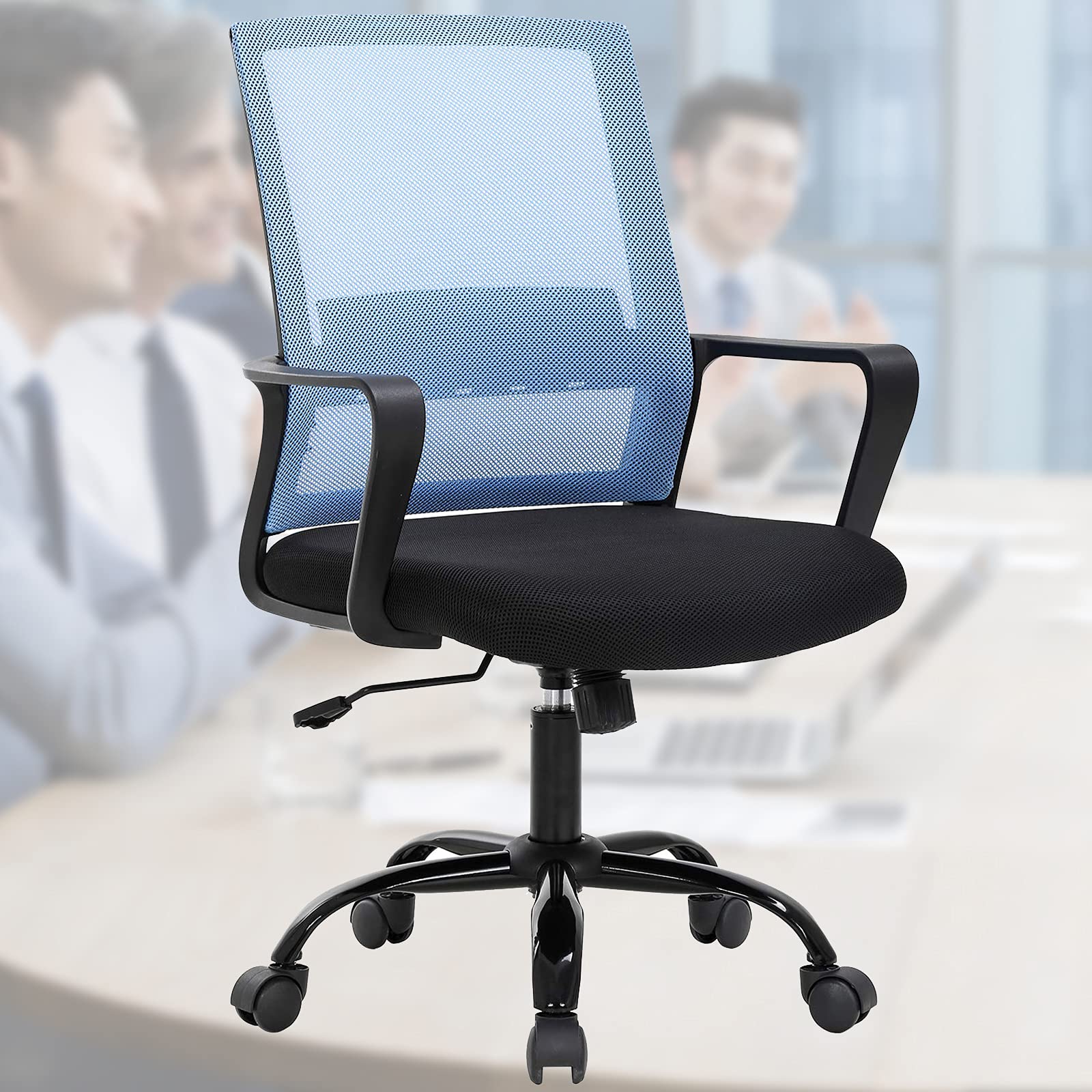 Ergonomic Mesh Office Chair with Lumbar Support - Adjustable Swivel Rolling Computer Desk Chair for Conference Room, Home Office & Executive Use - Comfortable Task Chair for Adults (Blue)