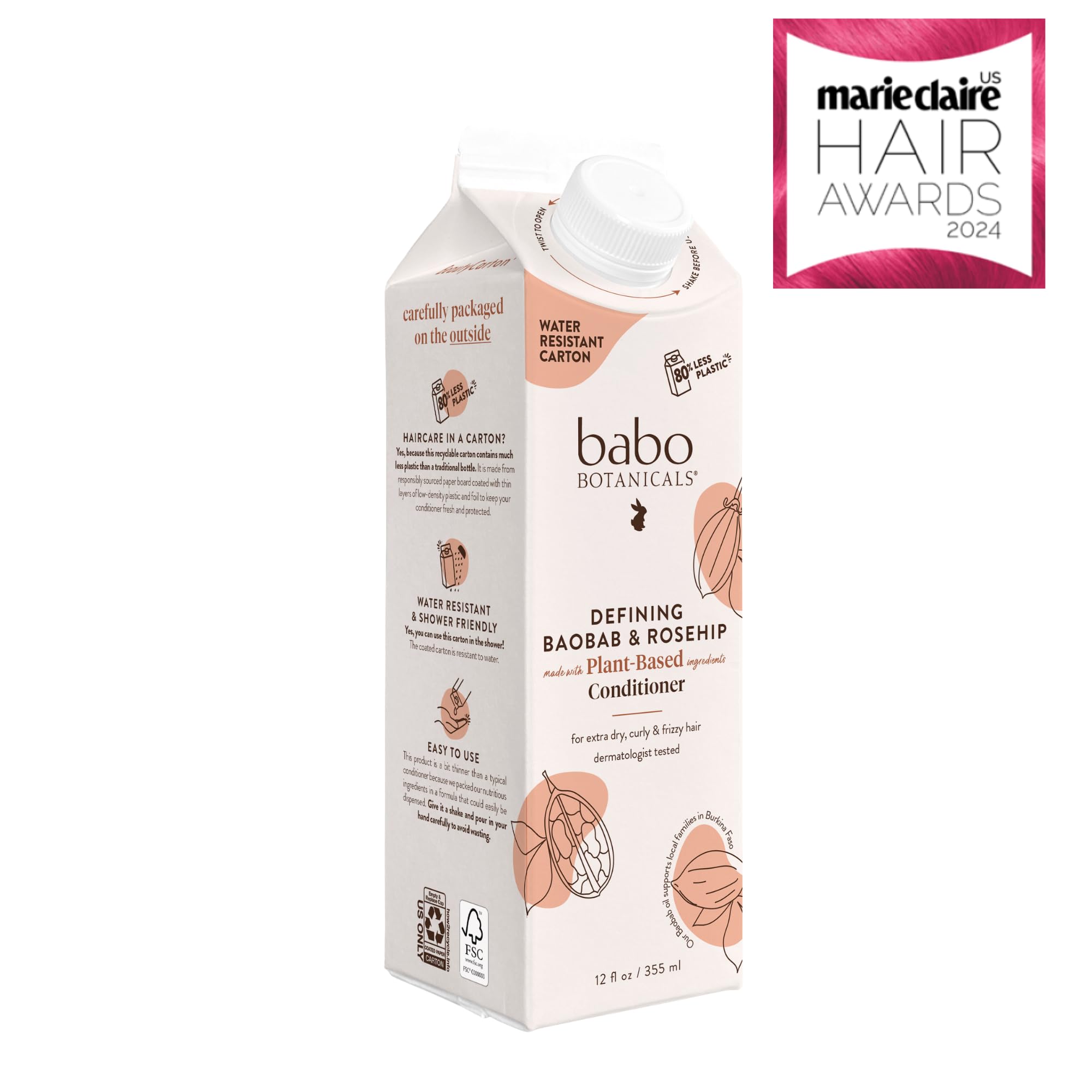 Babo Botanicals Defining Baobab & Rosehip Shampoo and Conditioner Set for Dry, Curly Hair – Sulfate-Free, Smooth & Define with Passion Fruit Ferment – Hydrating Hair Care for Frizz Control & Scalp Health – Perfect for Daily Use and Natural Curl Enhancement