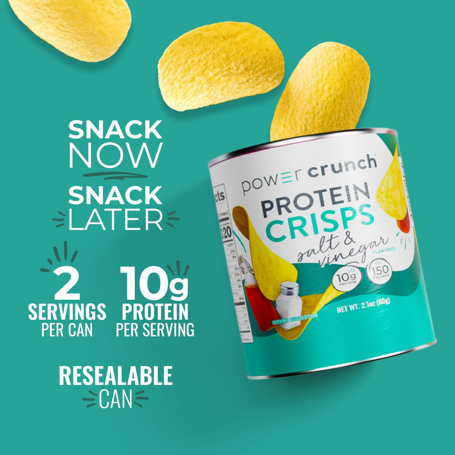 Power Crunch Protein CRISPS - High Protein Potato Style Chips, Salt & Vinegar Flavor, 10g Protein per Serving, 1.05oz (Pack of 6) | Healthy Snack for Gym, Keto Diet & On-the-Go Nutrition