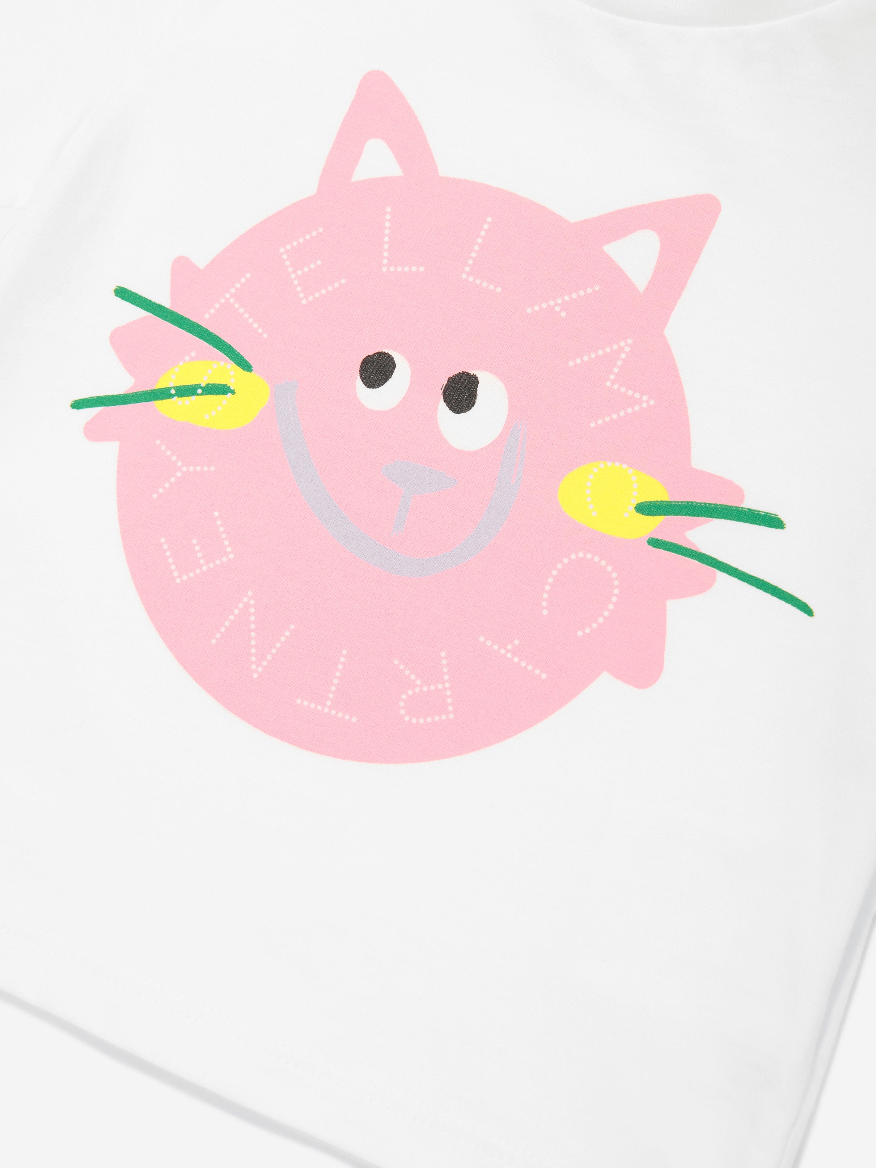Adorable Cat Logo Baby Girls T-Shirt in Ivory - Soft & Comfortable Cotton Tee for Toddlers, Playdates & Casual Outfits