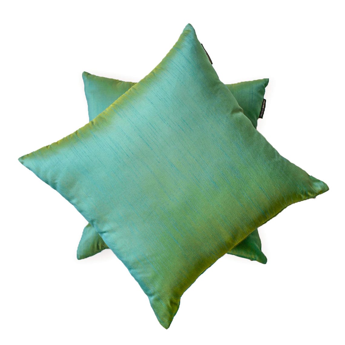 Luxury Aqua Yellow Art Silk Throw Pillow Covers (Set of 2) - Elegant Home Decor for Sofa, Bed & Living Room