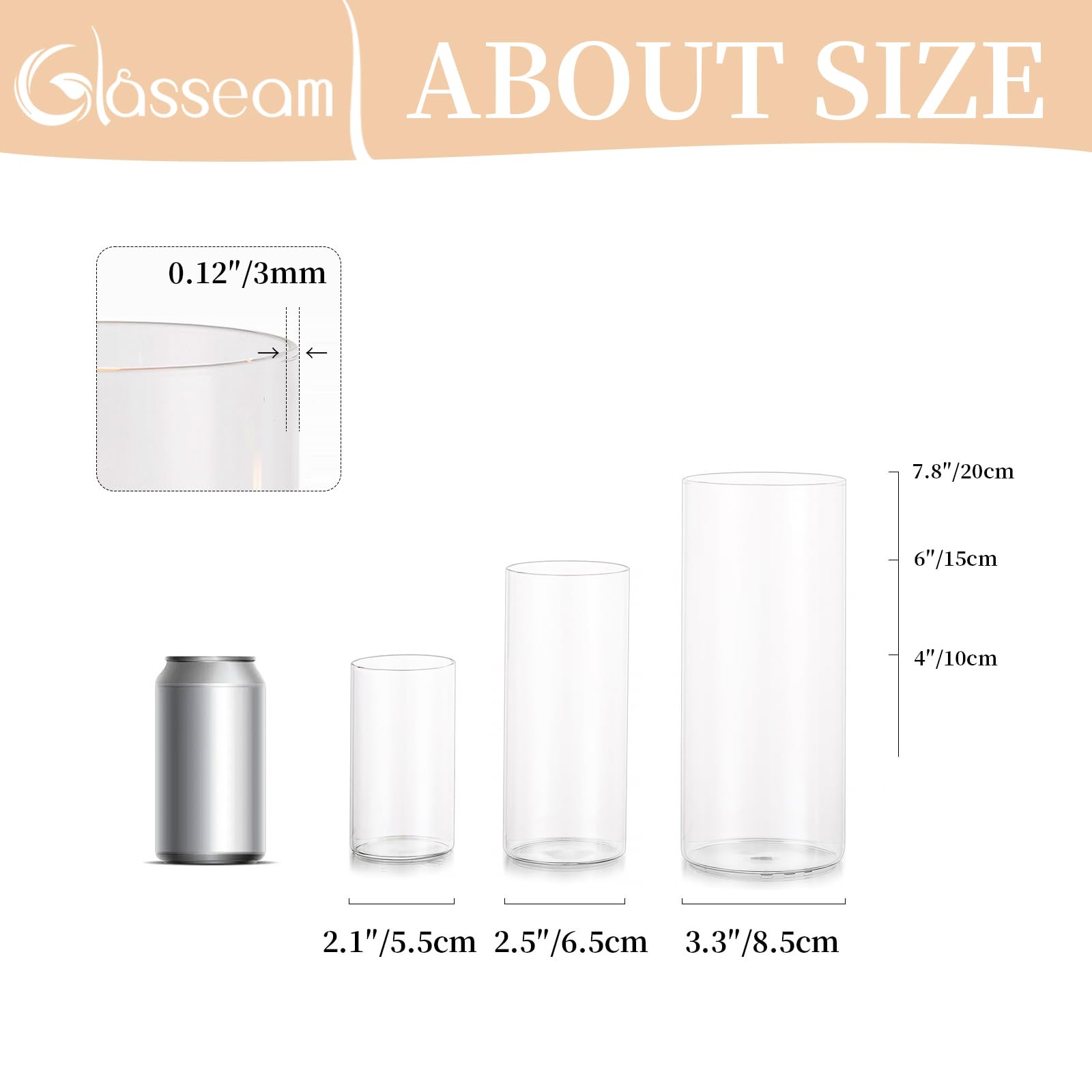 Glasseam Set of 30 Clear Cylinder Hurricane Glass Candle Holders - Bulk Pillar Vases for Wedding Centerpieces, Christmas Decor & Party Table Decorations - Perfect for Romantic Dinners, Holiday Tablescapes & Special Event Decor