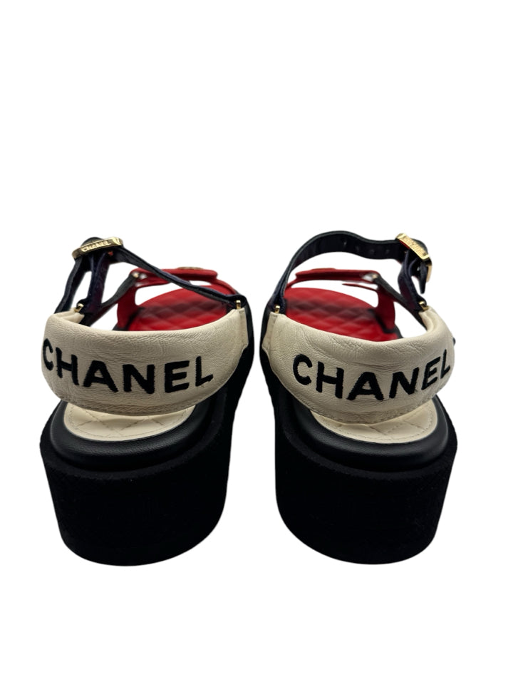 Chanel Women's Lambskin Logo Platform Shoes Size 37.5 (US 7.5) - Luxury High Heels for Parties, Weddings & Special Occasions