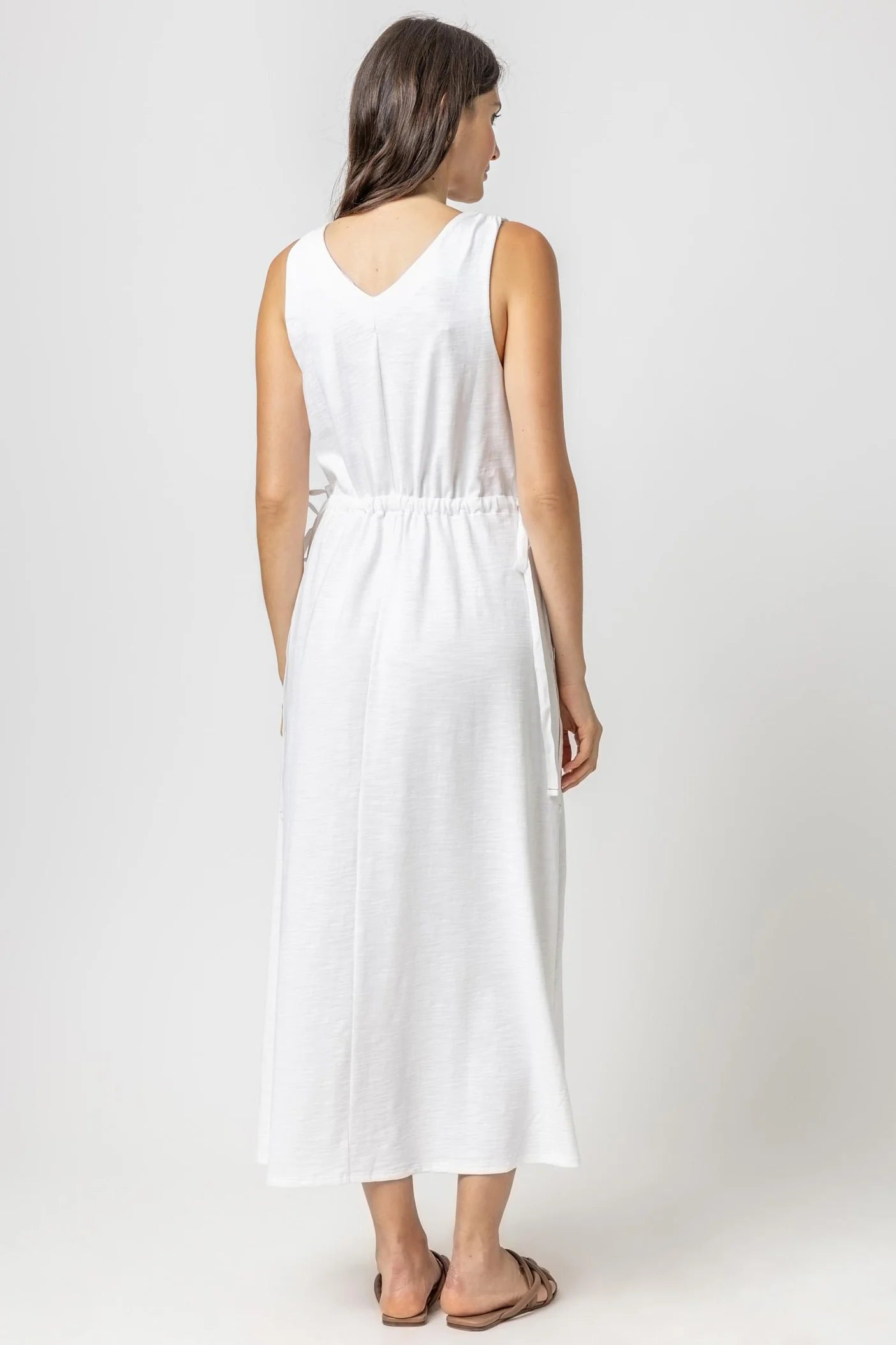 White Drawstring Waist Maxi Dress for Women - Elegant Flowy Summer Beach Dress for Vacations, Weddings & Casual Outings