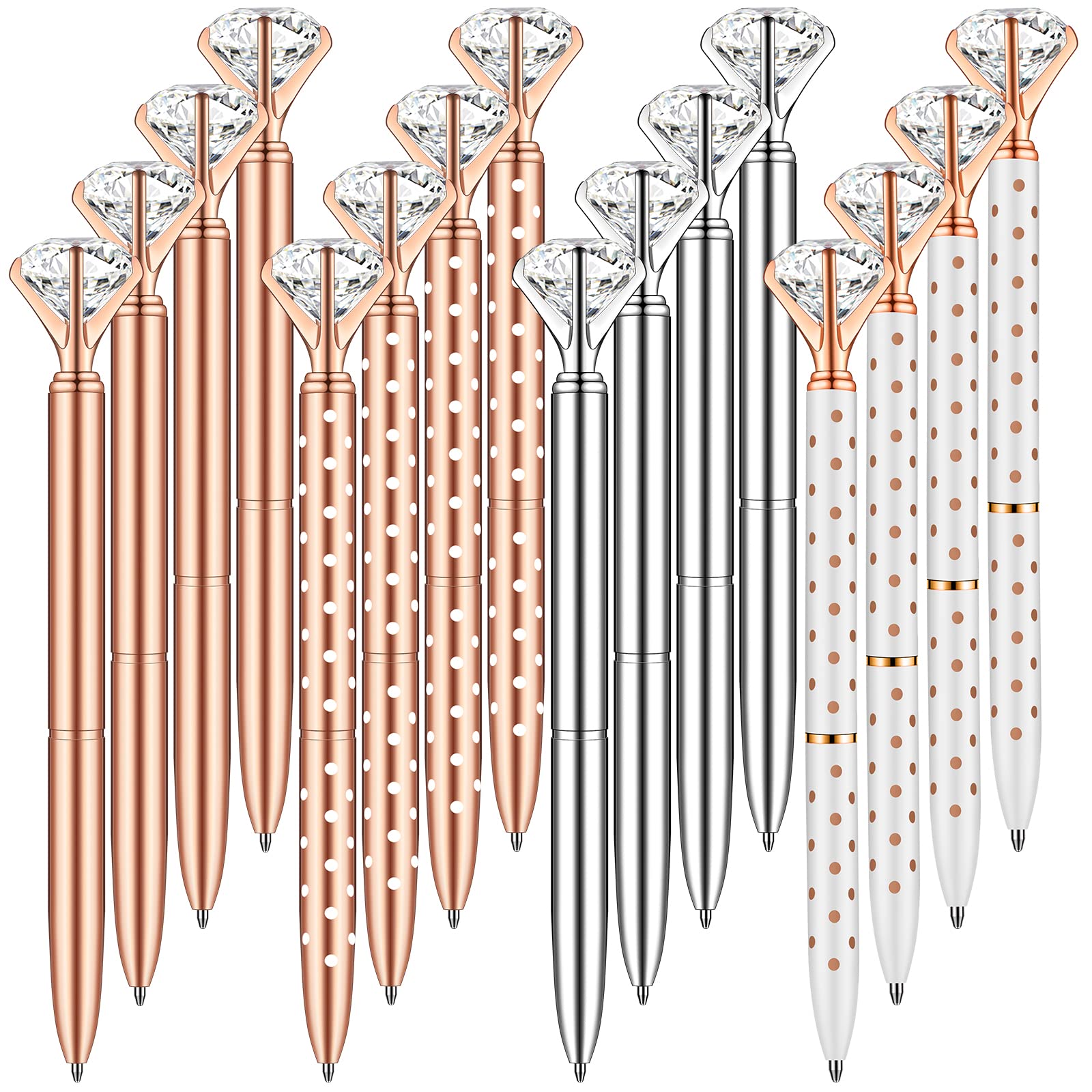 16 Pcs Bling Wedding Crystal Ballpoint Pens with Big Diamond & Black Ink - 4 Mixed Colors for Bridal Showers, Parties & Special Events