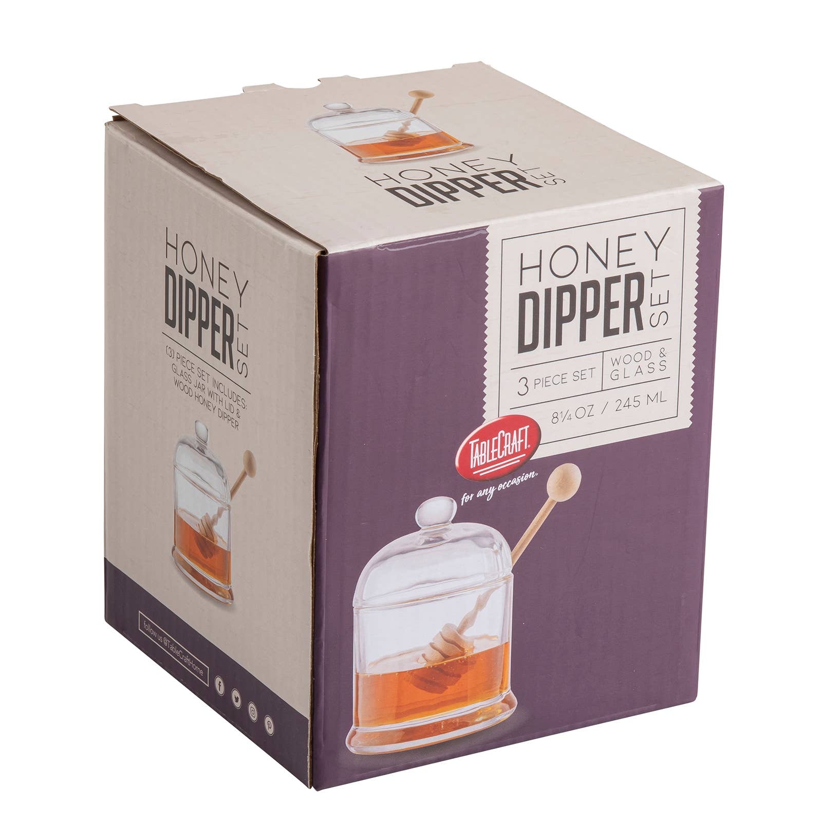 Premium Honey Dipper Set with Glass Jar & Wooden Stick - Natural Honey Drizzler for Tea, Coffee, Yogurt & Desserts - Perfect Kitchen Gift for Honey Lovers