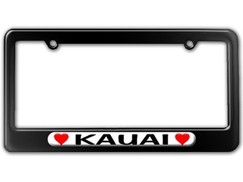 Kauai Love with Hearts License Plate Frame - Gloss Black Car Accessory for Hawaii Lovers | Perfect for Cars, Trucks & SUVs