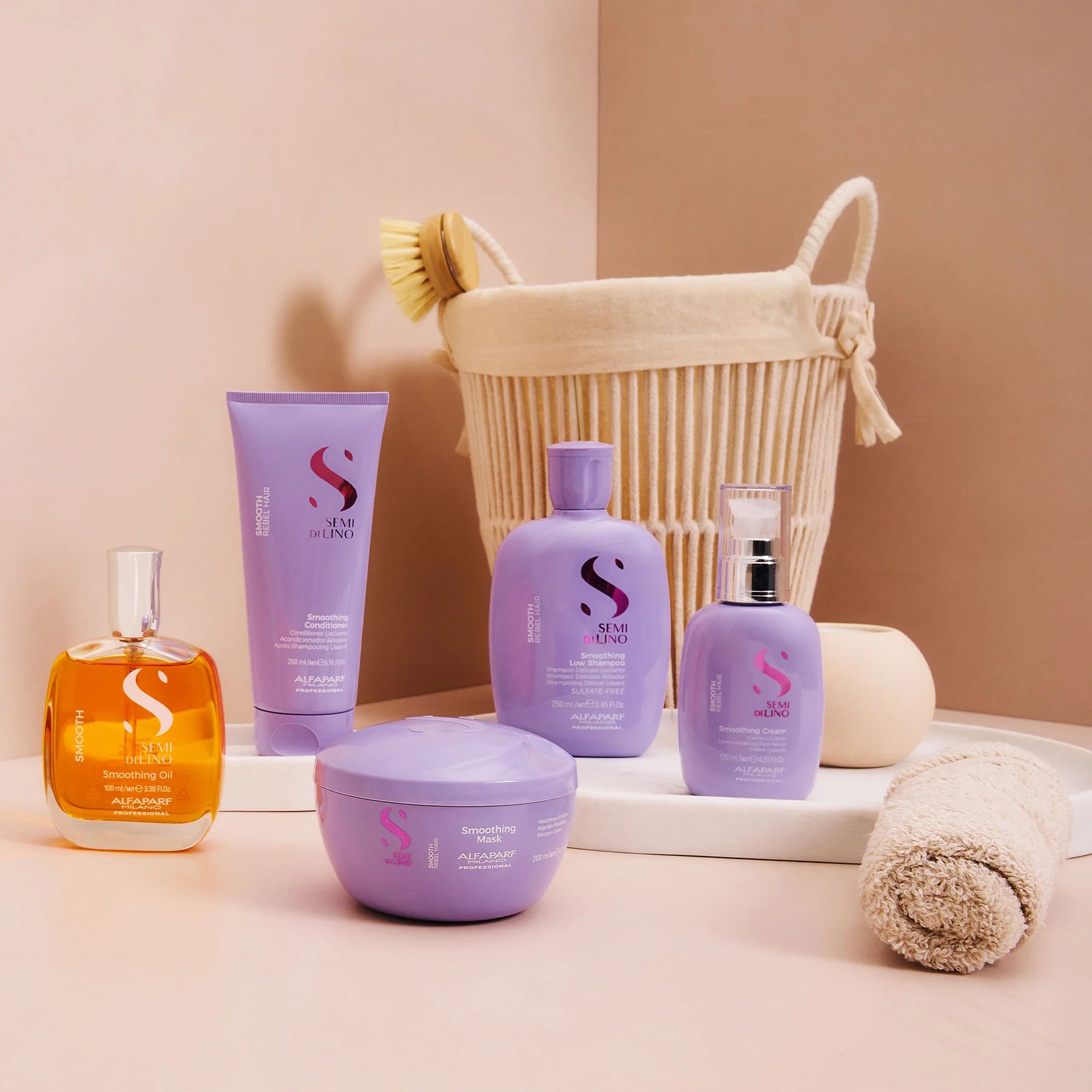 Alfaparf Milano Semi Di Lino Smooth Smoothing Shampoo, Conditioner & Mask Trio Set - Hydrating Hair Care for Frizz Control & Shine - Perfect for Dry, Damaged & Curly Hair at Home Salon Treatments