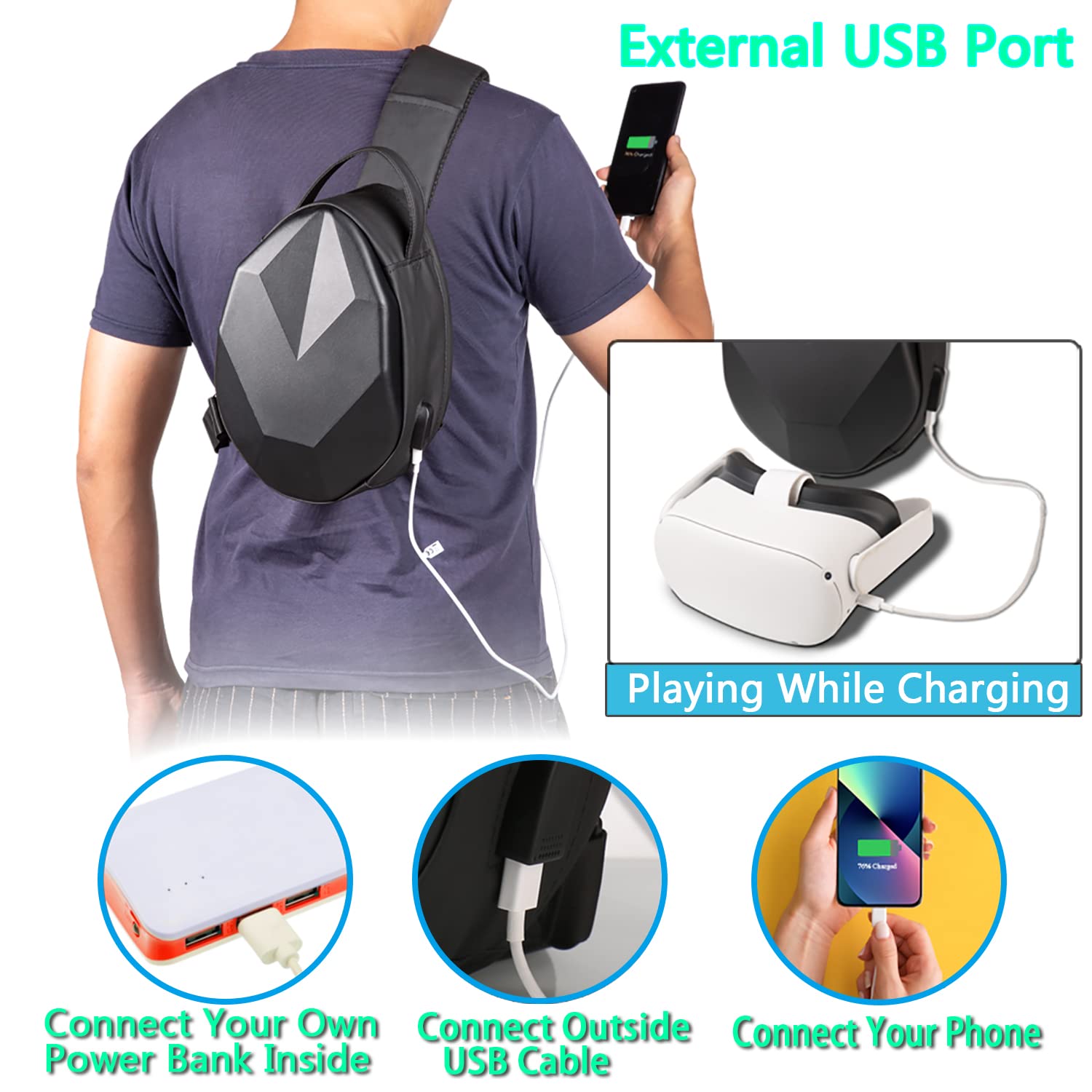 YOREPEK Hard Travel Carrying Case for Oculus Meta Quest 3/Quest 3S/Quest 2/Vision Pro & Meta Quest Pro - Protective Gaming Headset Storage Bag with USB Charging Port | Lightweight VR Accessories Organizer for Travel, Home Storage & Gaming Sessions