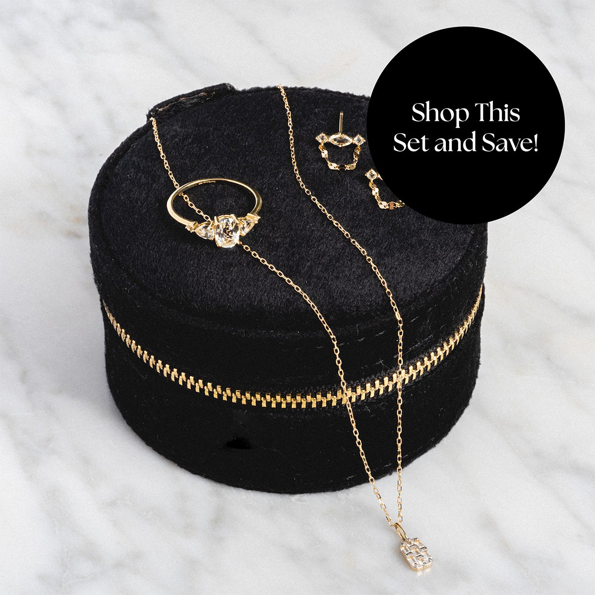 Solid Gold 2025 April Birthstone White Topaz Statement Jewelry Set with Free Gift - Perfect for Birthdays, Anniversaries & Special Occasions
