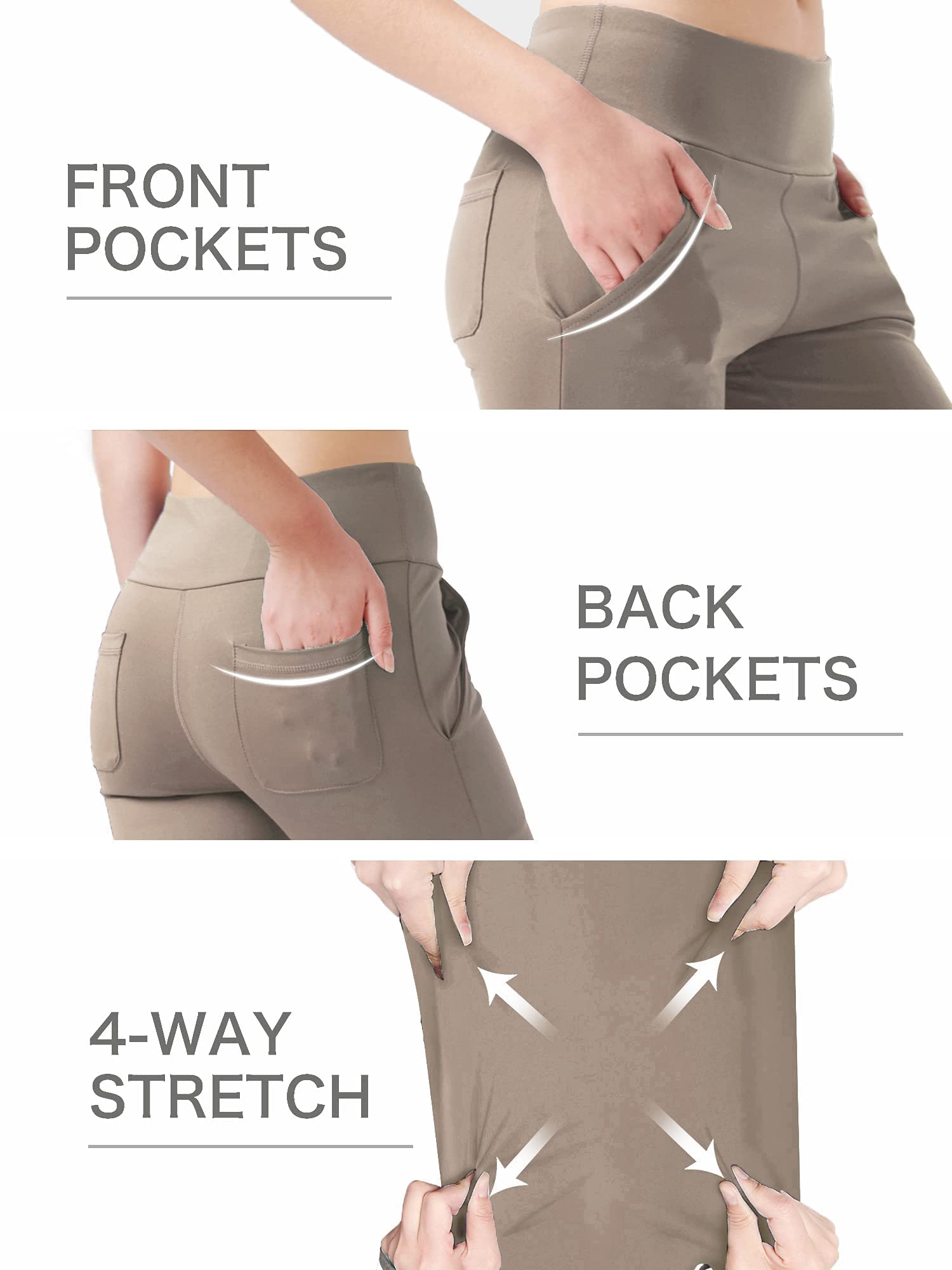 Nuveti Women's High Waisted Bootcut Yoga Pants with 4 Pockets - Tummy Control Workout Pants, Bootleg Dress Pants for Office, Yoga & Everyday Wear