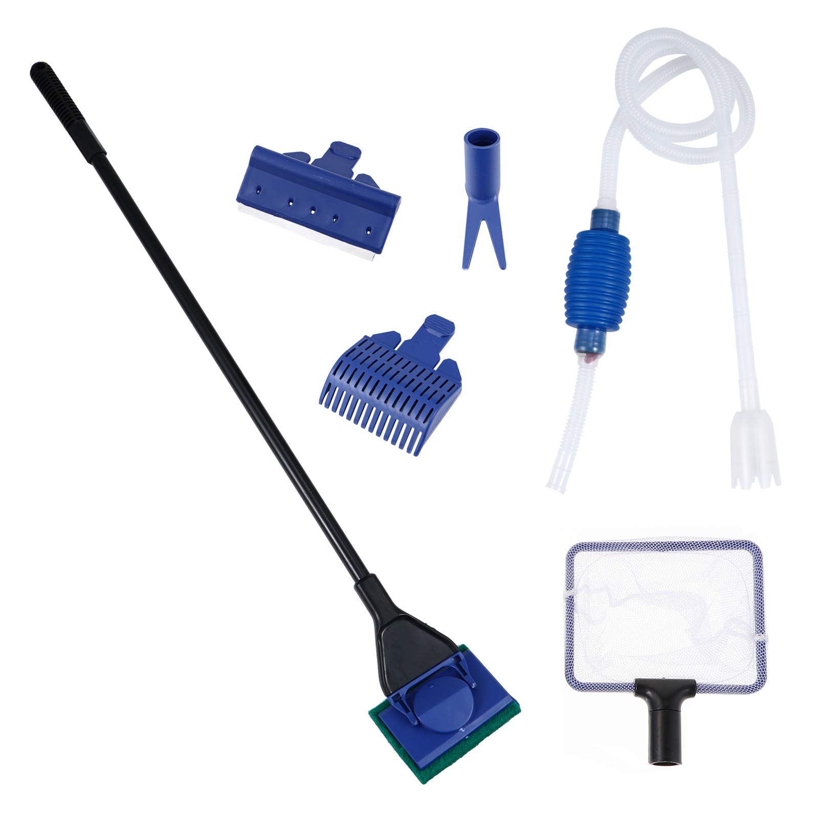 TEHAUX 5-in-1 Aquarium Cleaning Kit with Algae Scraper, Fish Tank Gravel Vacuum Siphon, Water Changer & Sand Cleaner - Essential Tools for Freshwater & Saltwater Tank Maintenance