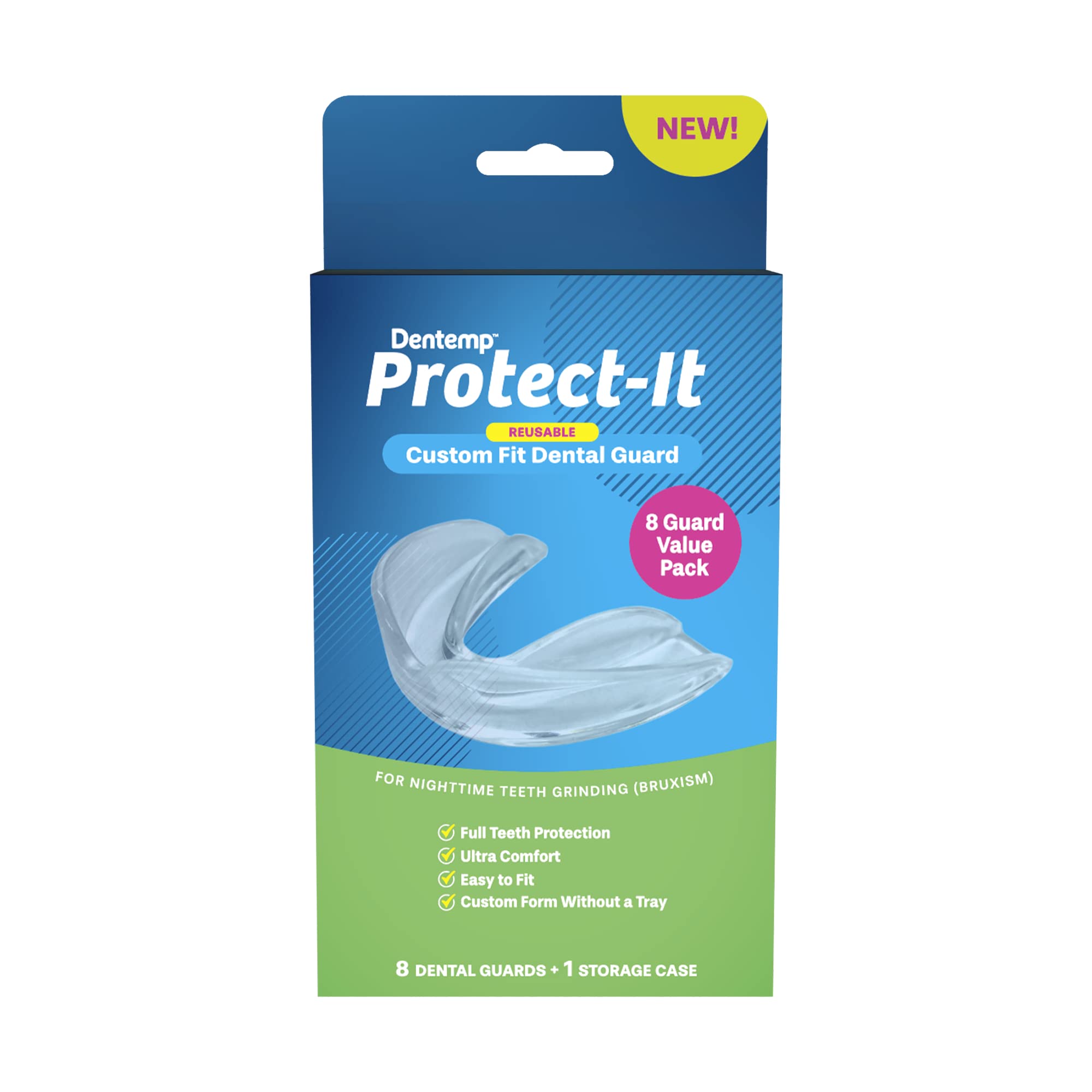 Dentemp Protect-It Custom Fit Mouth Guard 8 Pack for Teeth Grinding & Clenching - Night Guards for Sleep Bruxism Relief - Perfect for Sports, Travel & Nighttime Teeth Protection