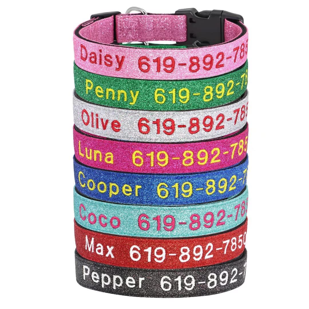 Sparkling Personalized Dog Collar with Name Embroidery - Adjustable Bling Pet Collar for Small/Medium/Large Dogs - Perfect for Birthday Gifts, Photo Shoots & Fashion Accessories