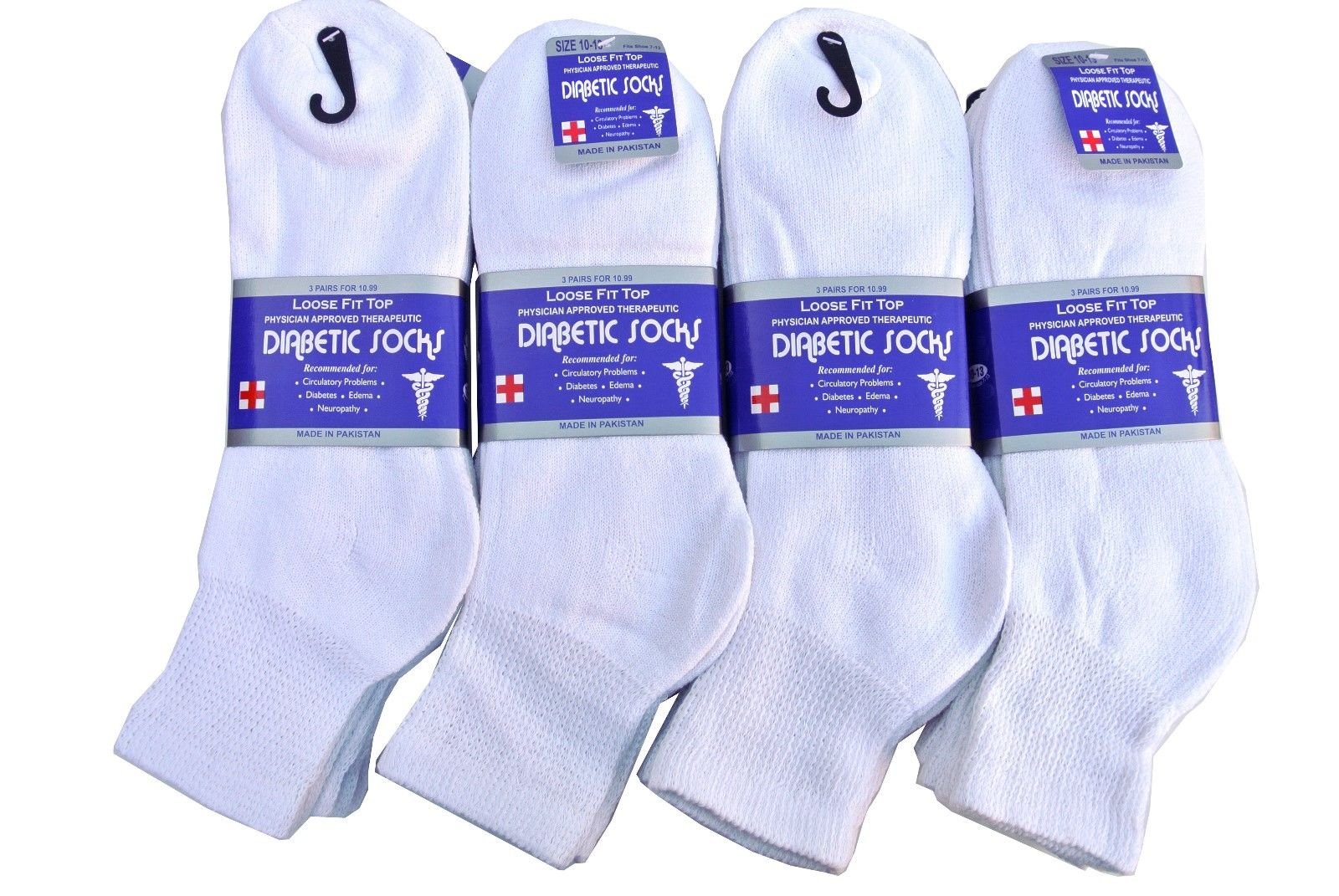 J&J Diabetic Socks for Men - 3, 6, or 12 Pairs Cotton Ankle Socks for Circulation & Foot Health - All Sizes - Ideal for Diabetes Care, Swelling Relief & Daily Comfort
