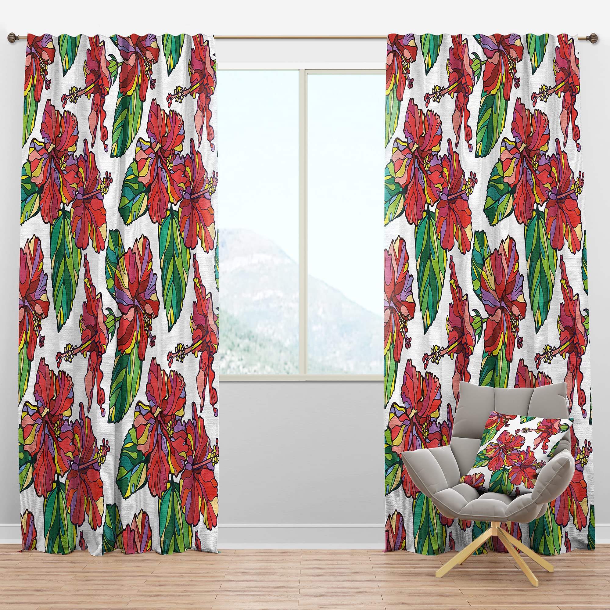 DesignQ Blackout Curtains - Thermal Insulated Hibiscus Floral Pattern Window Drapes for Bedroom & Living Room (52x90 Inches, Single Panel) - Perfect for Light Blocking, Privacy & Energy Efficiency