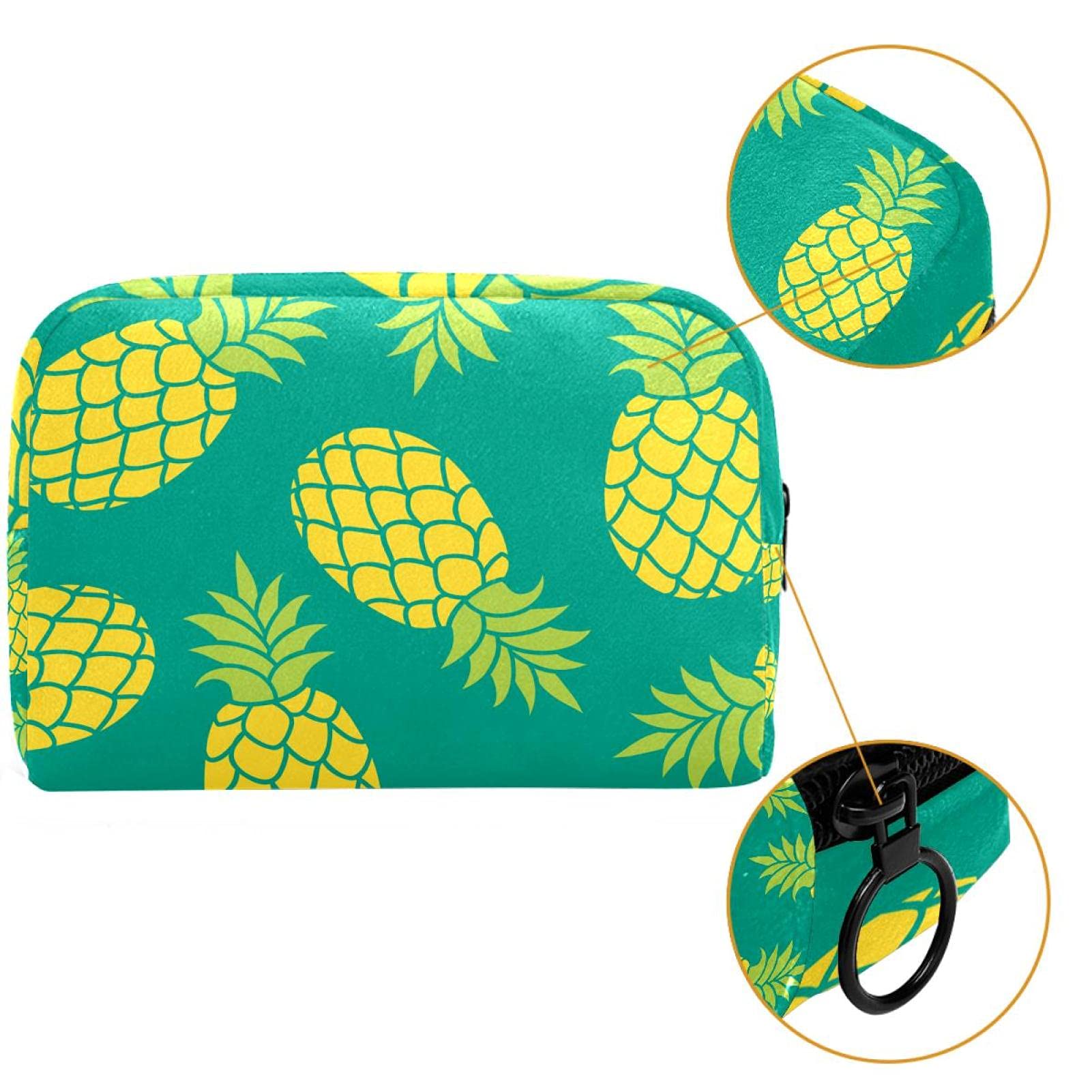Large Yellow Pineapple Makeup Bag for Travel - Portable Cosmetic Organizer with Zipper for Women & Girls