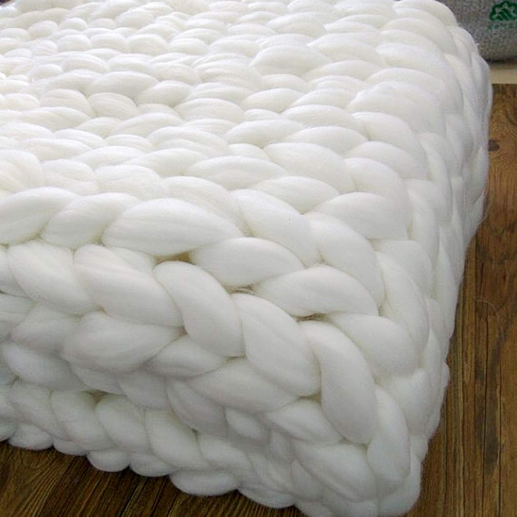 Large Chunky Knit Blanket - Super Soft Merino Wool Thick Cable Hand Knit Throw - Oversized Yarn Blanket for Sofa, Bed & Boho Decor - Perfect for Cozy Nights, Winter Warmth & Stylish Home Accents