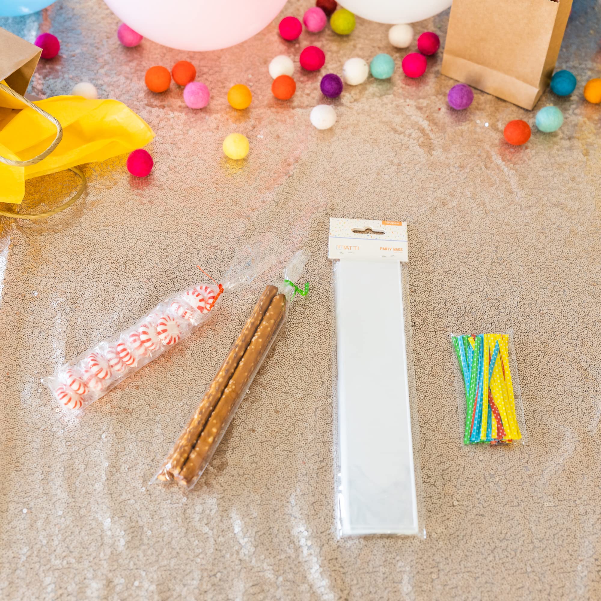 100 Pcs Clear Plastic Cellophane Bags [2x10 Inches] with 4
